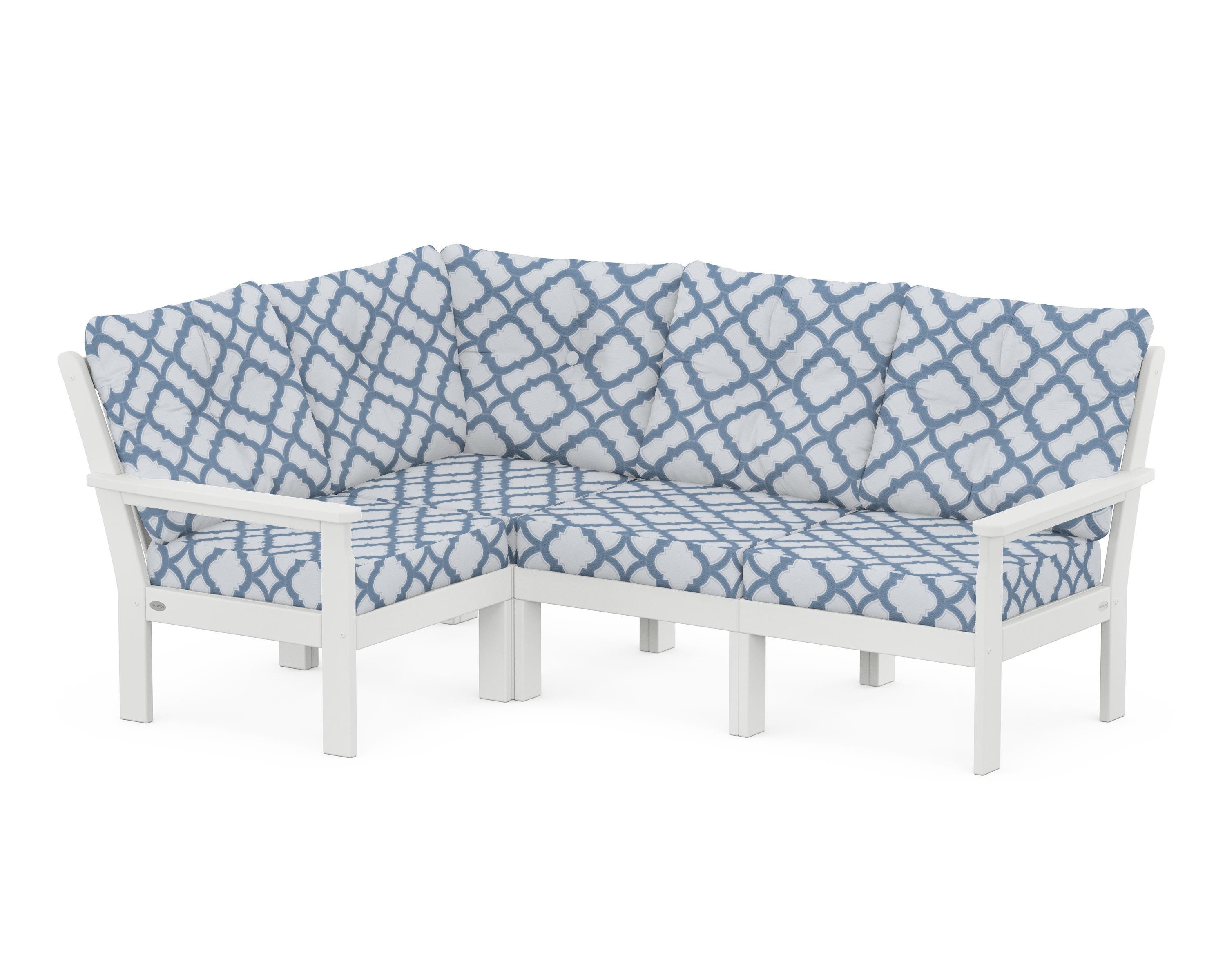 POLYWOOD® Vineyard 4-Piece Sectional in White / Trellis Sky Blue