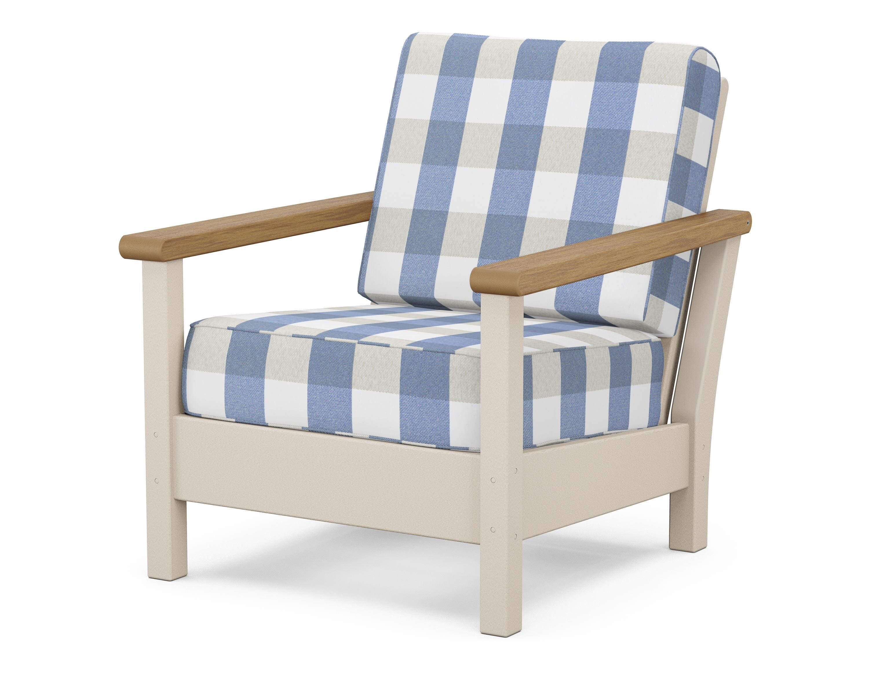 POLYWOOD® Harbour Deep Seating Chair in Sand / Natural / Buffalo Plaid Sky Blue