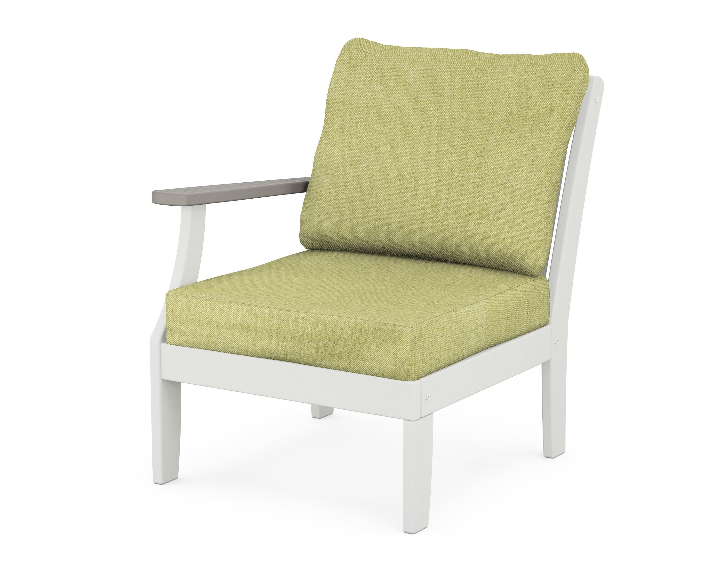 POLYWOOD® Braxton Modular Left Arm Chair in White / Driftwood / Chartreuse Boucle