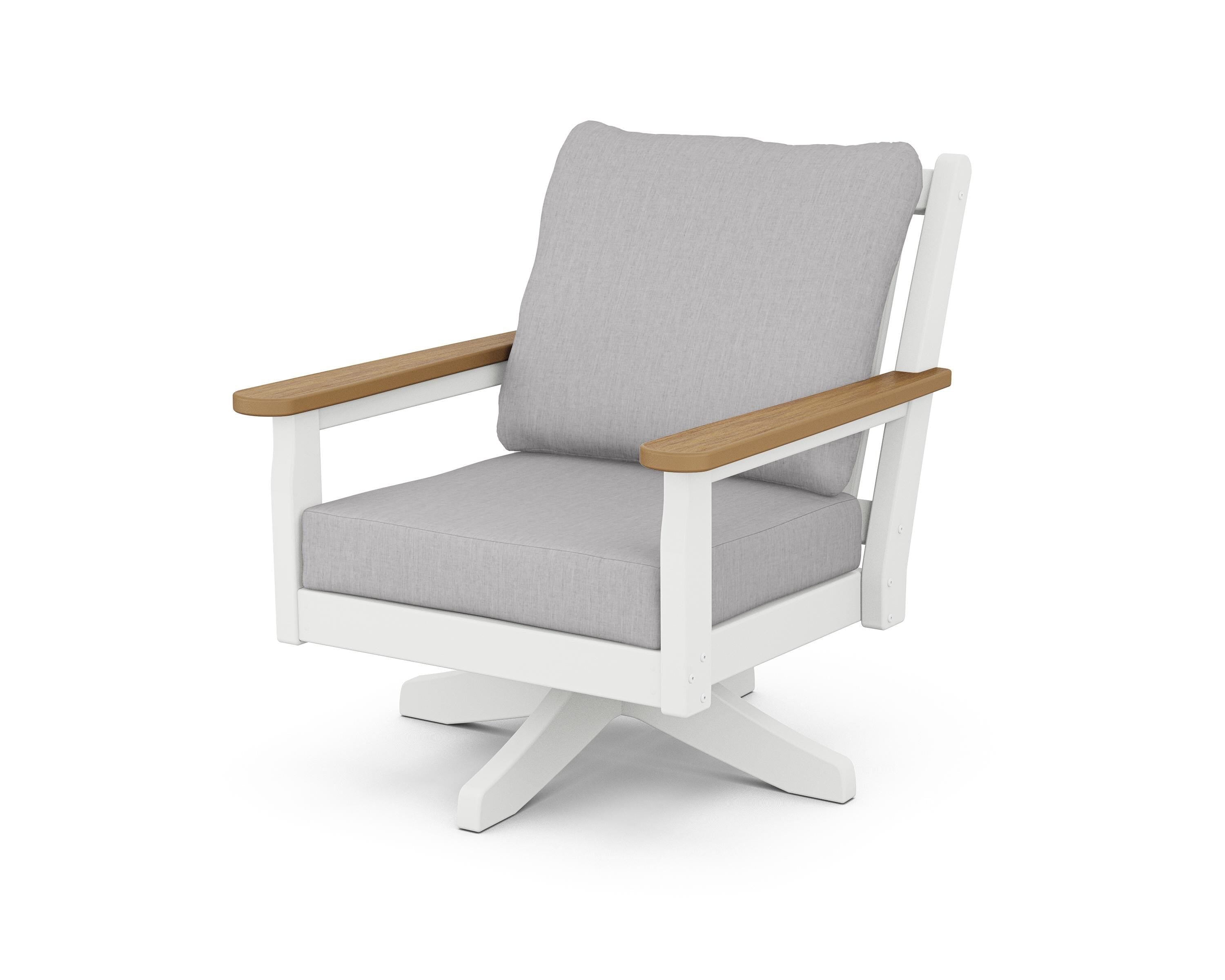 POLYWOOD® Chippendale Deep Seating Swivel Chair in White / Natural / Granite