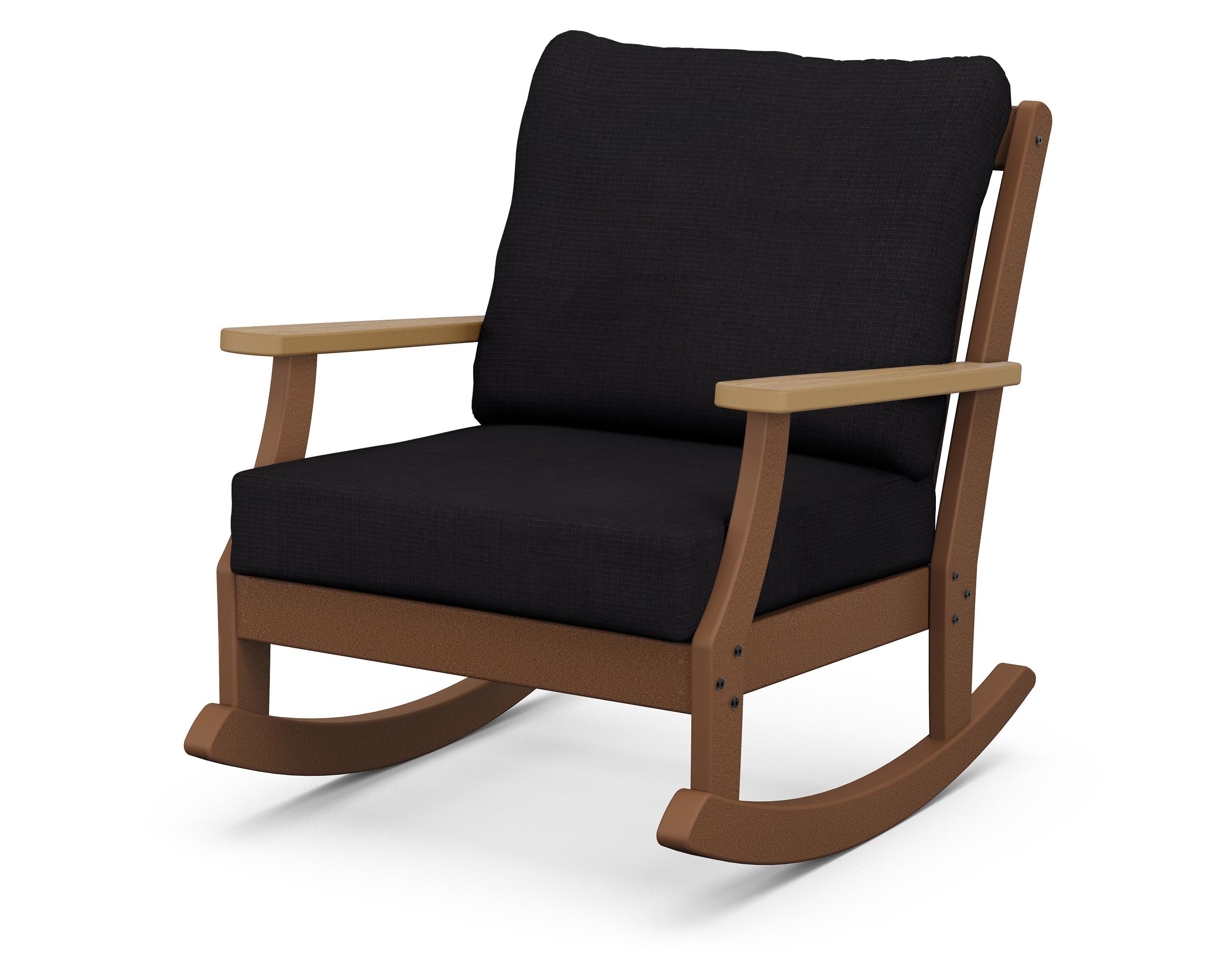 POLYWOOD® Braxton Deep Seating Rocking Chair in Teak / Natural / Midnight Linen