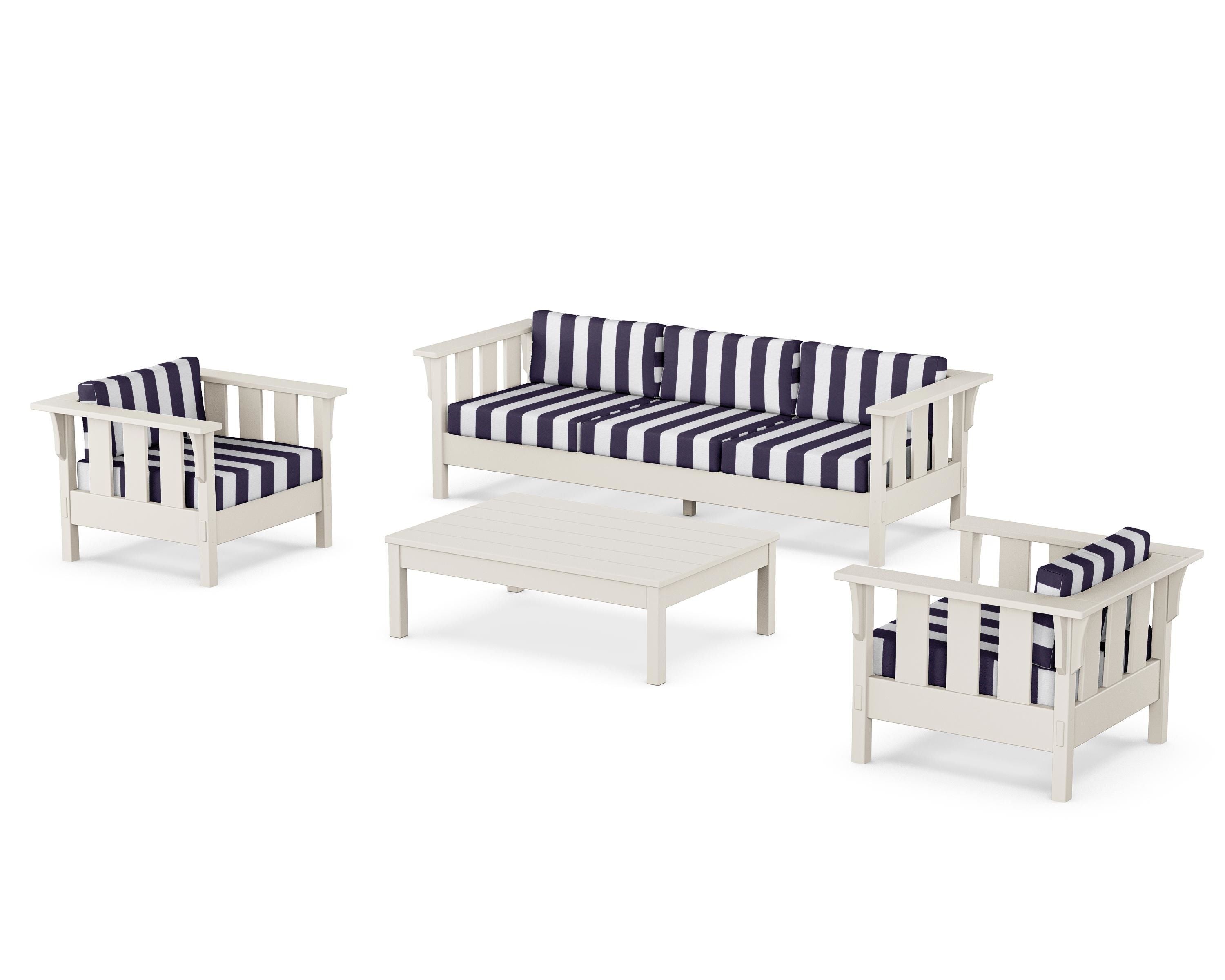 Martha Stewart by POLYWOOD® Acadia 4-Piece Deep Seating Set with Sofa in Sand / Cabana Stripe Navy