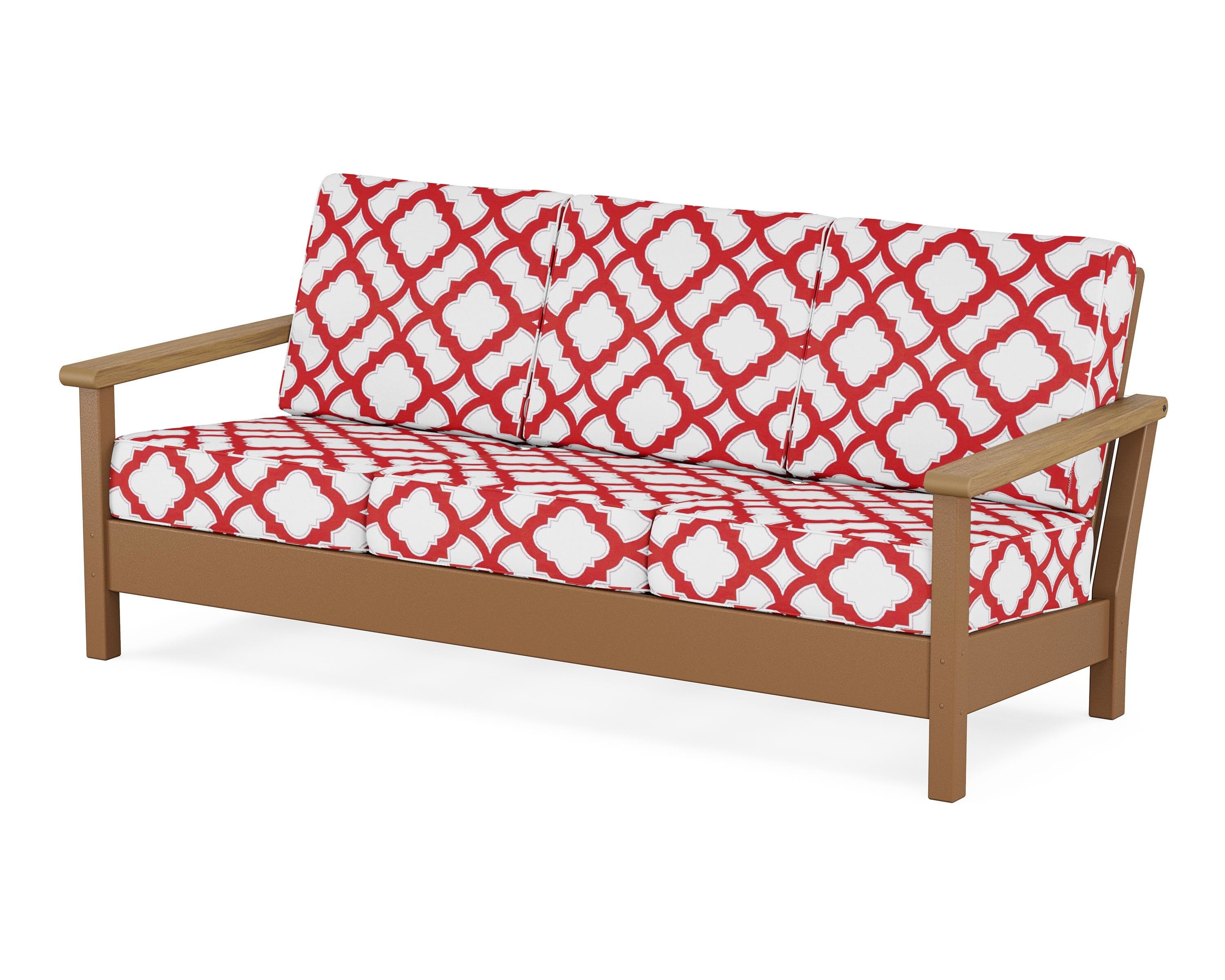 POLYWOOD® Harbour Deep Seating Sofa in Teak / Natural / Trellis Crimson