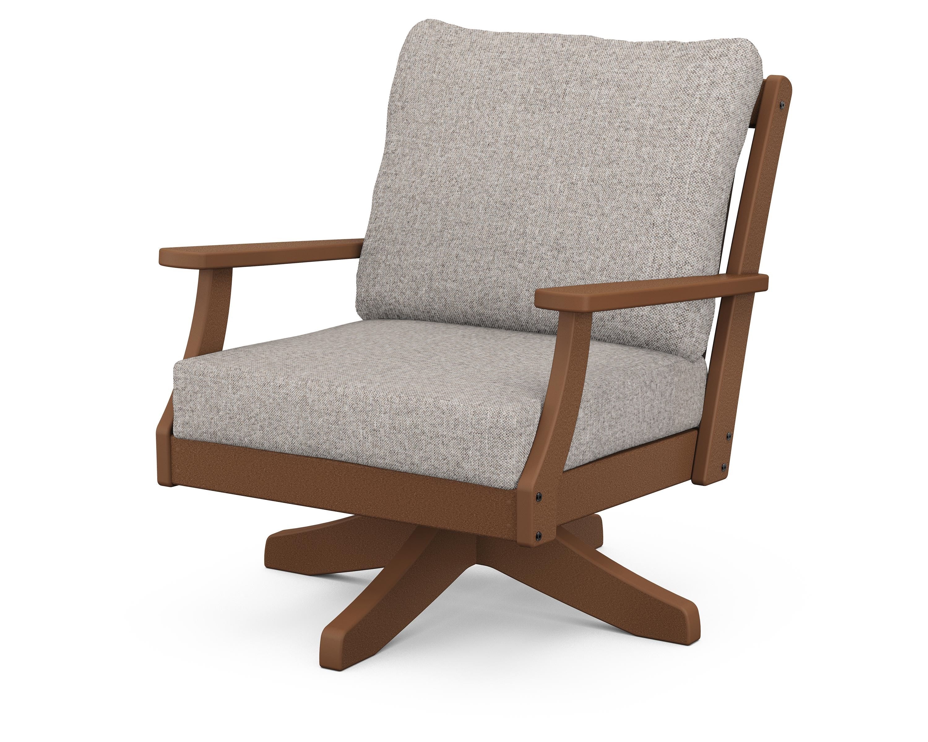 POLYWOOD® Braxton Deep Seating Swivel Chair in Teak / Weathered Tweed