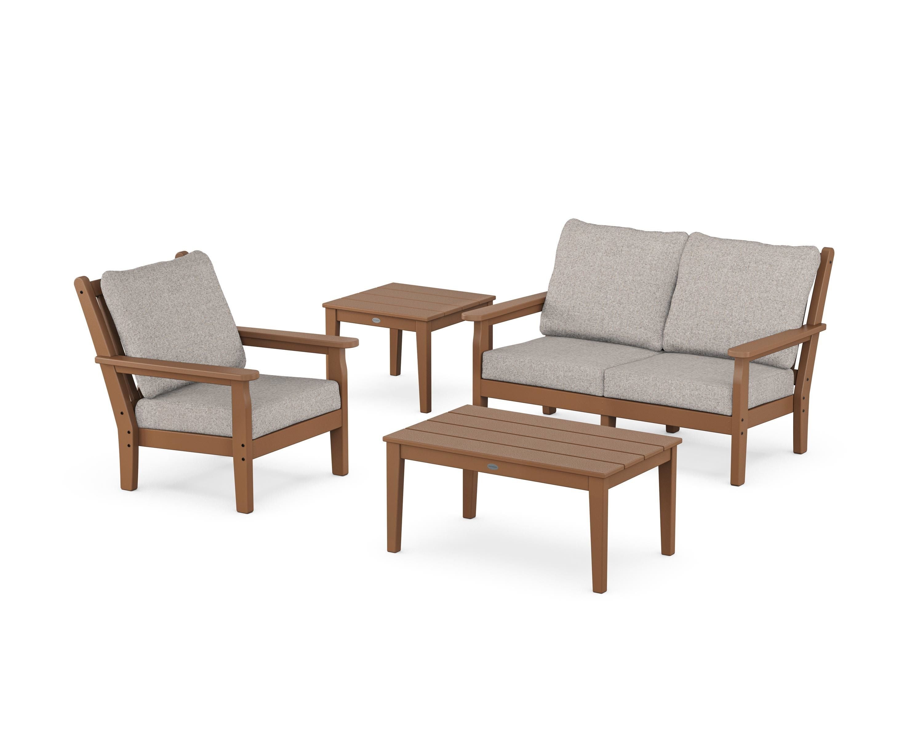 POLYWOOD® Chippendale 4-Piece Deep Seating Set in Teak / Weathered Tweed