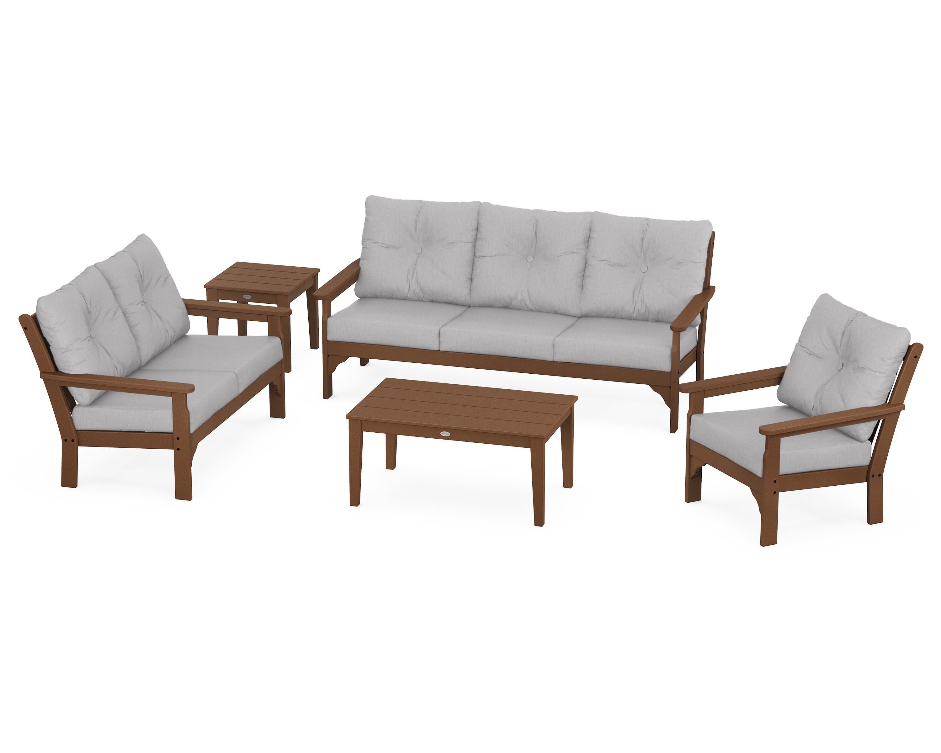 POLYWOOD® Vineyard 5 Piece Deep Seating Set in Teak / Granite
