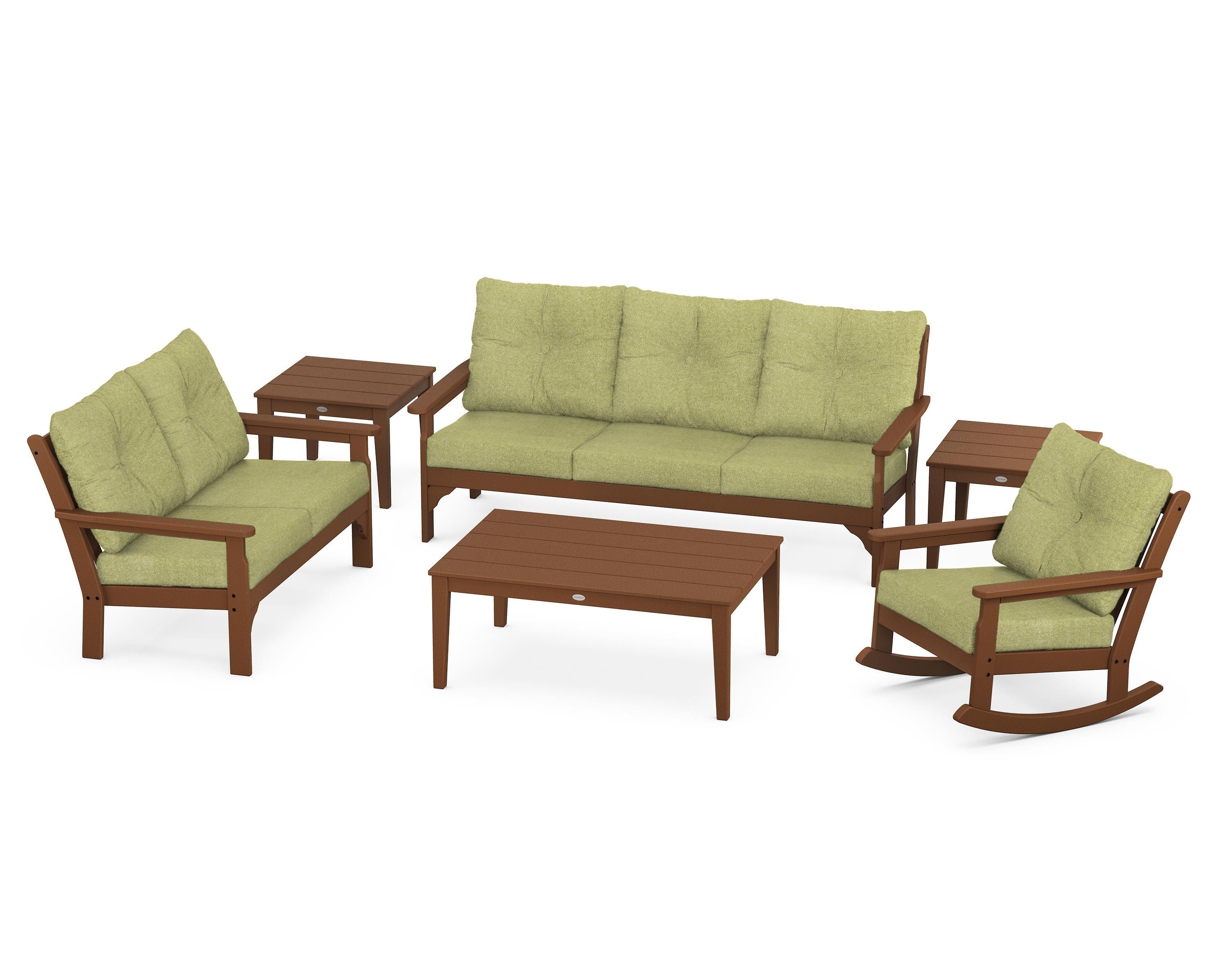 POLYWOOD® Vineyard 6-Piece Deep Seating Set in Teak / Chartreuse Boucle