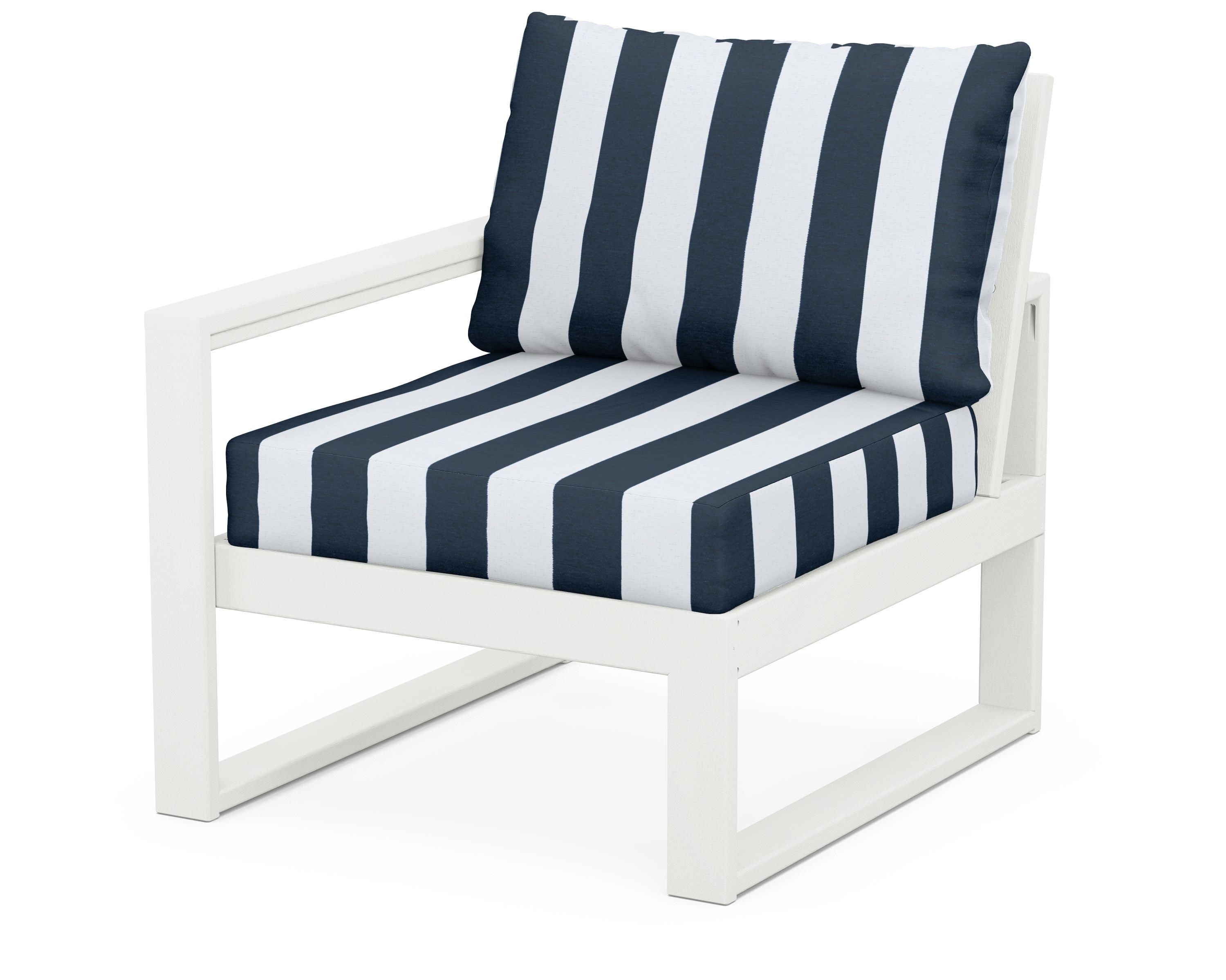 POLYWOOD® EDGE Modular Left Arm Chair in Vintage White / Cabana Stripe Marine Indigo