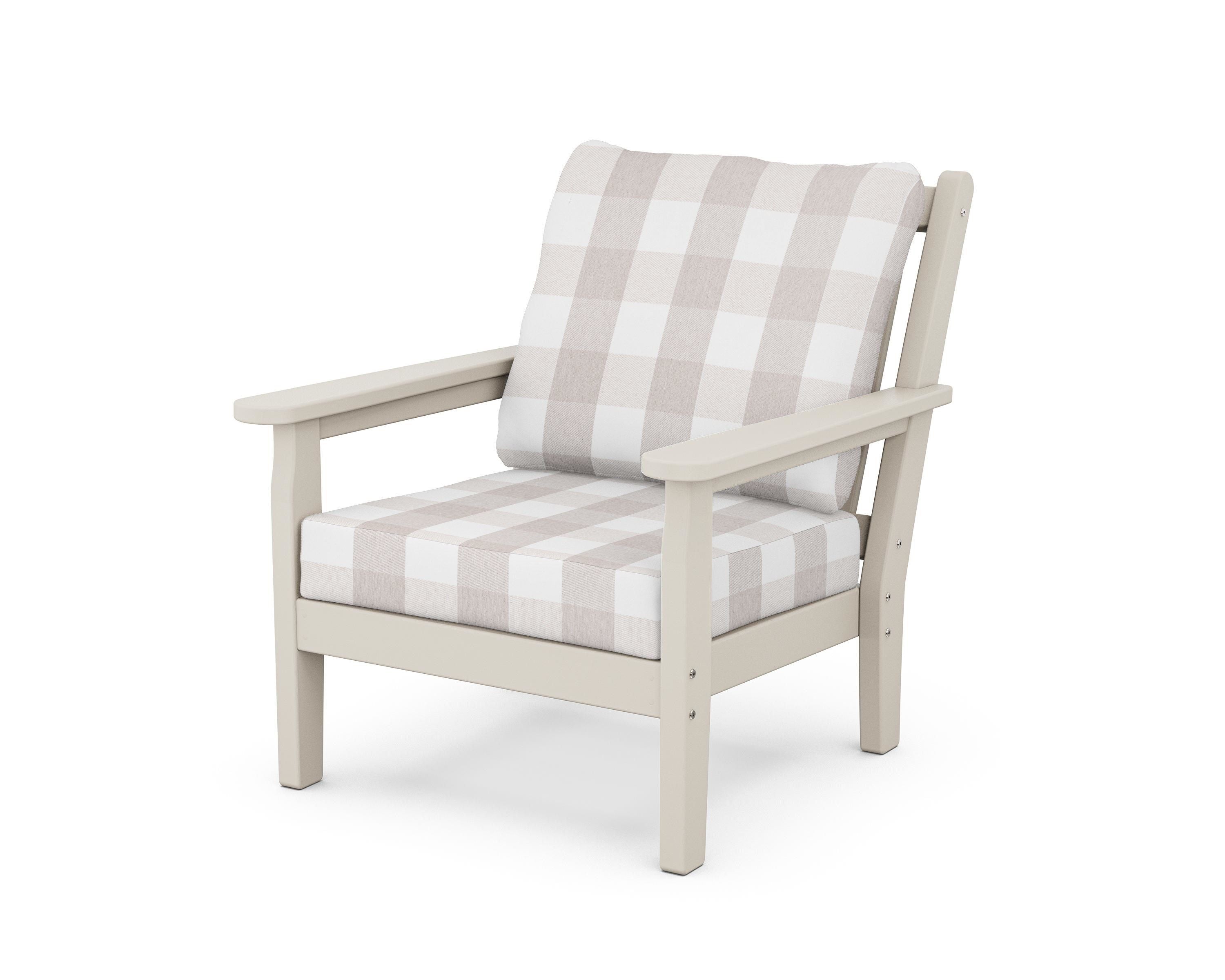 POLYWOOD® Chippendale Deep Seating Chair in Sand / Buffalo Plaid Dune Burlap