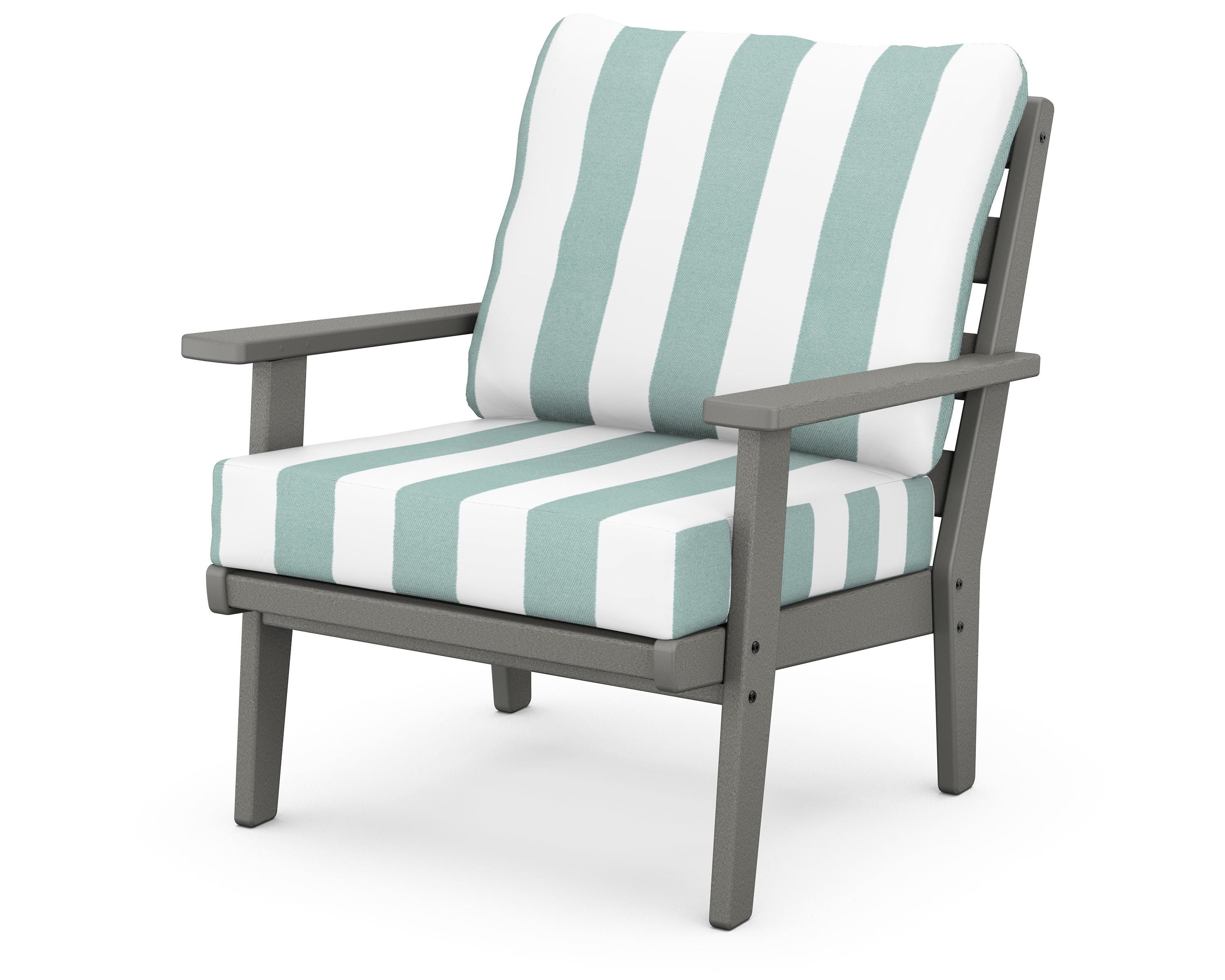 POLYWOOD® Grant Park Deep Seating Chair in Slate Grey / Cabana Stripe Glacier Spa