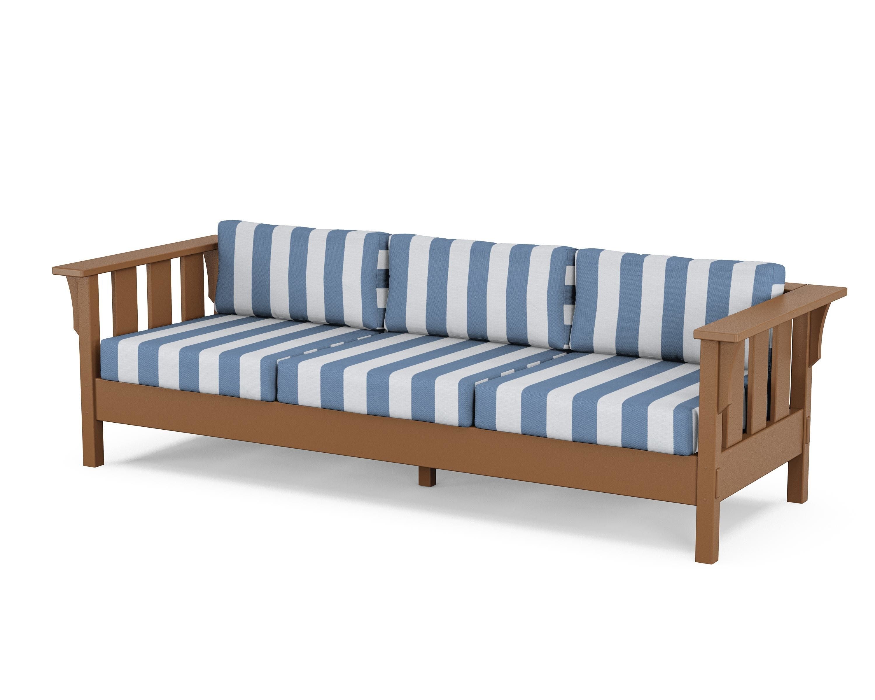 Martha Stewart by POLYWOOD® Acadia Deep Seating Sofa in Teak / Cabana Stripe Sky Blue