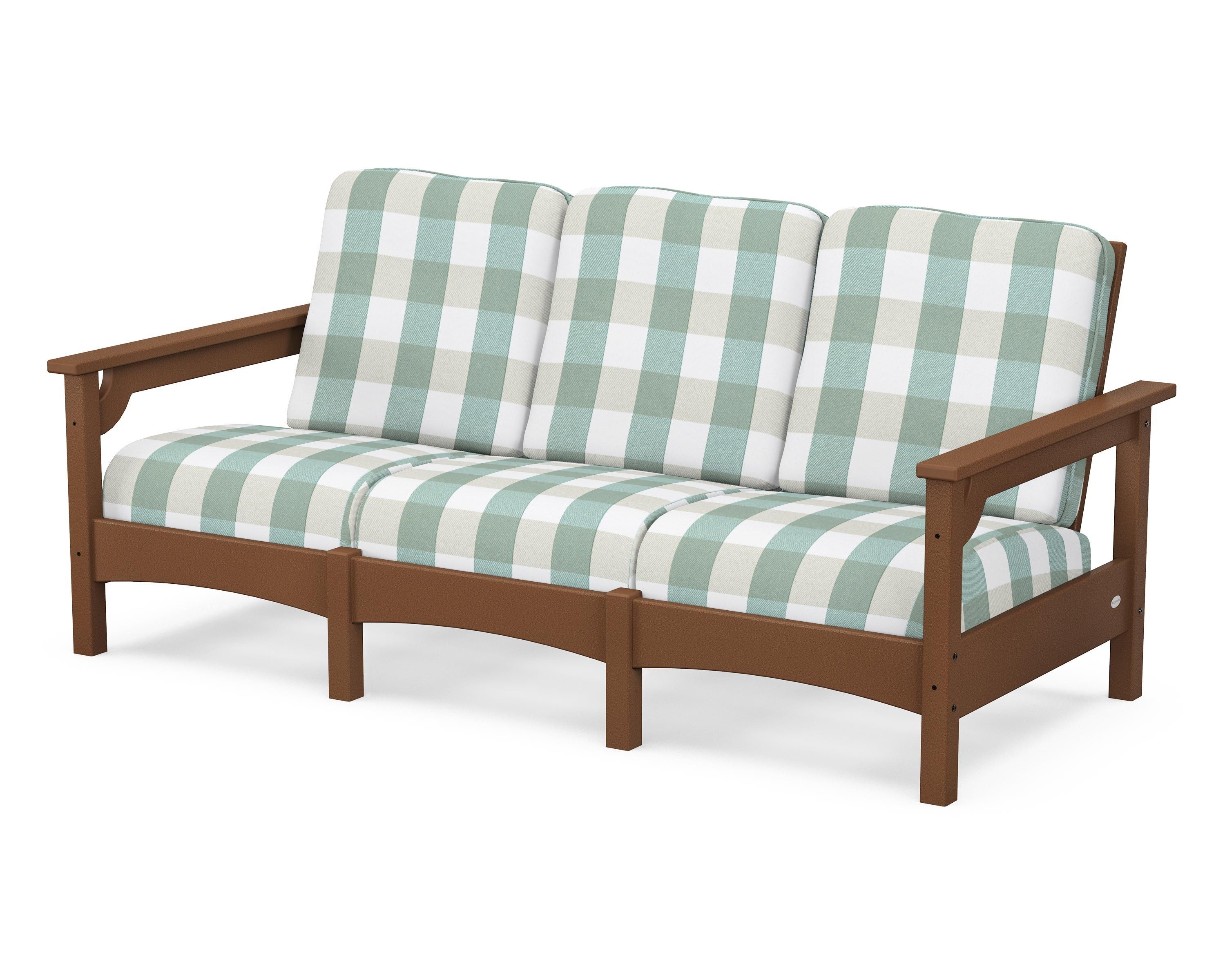 POLYWOOD® Club Sofa in Teak / Buffalo Plaid Glacier Spa