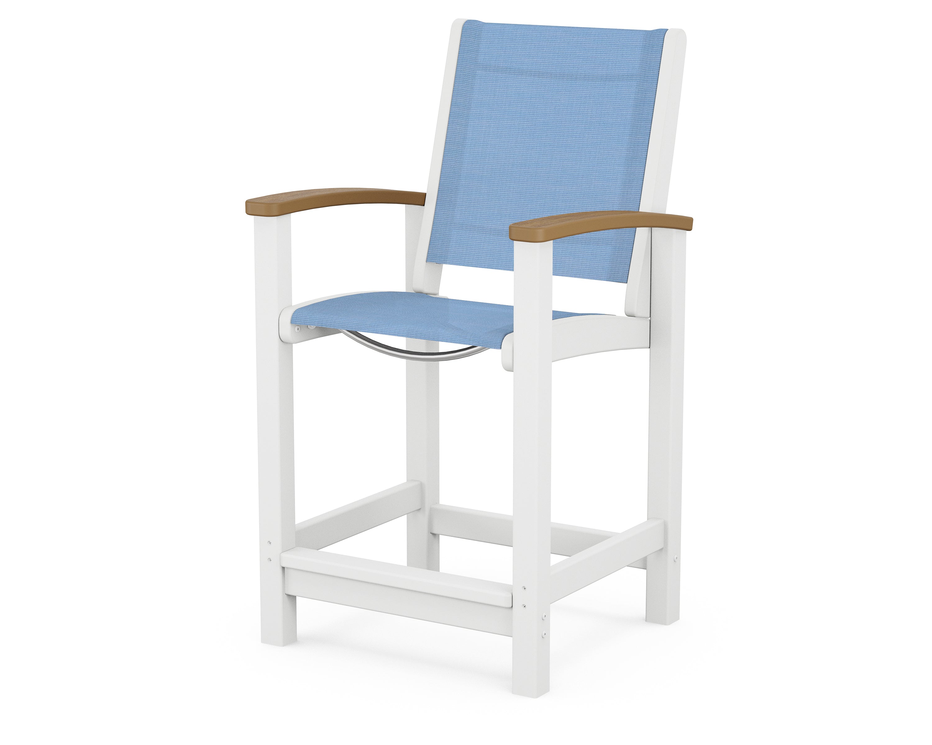POLYWOOD® Coastal Counter Chair in White / Natural / Poolside Sling
