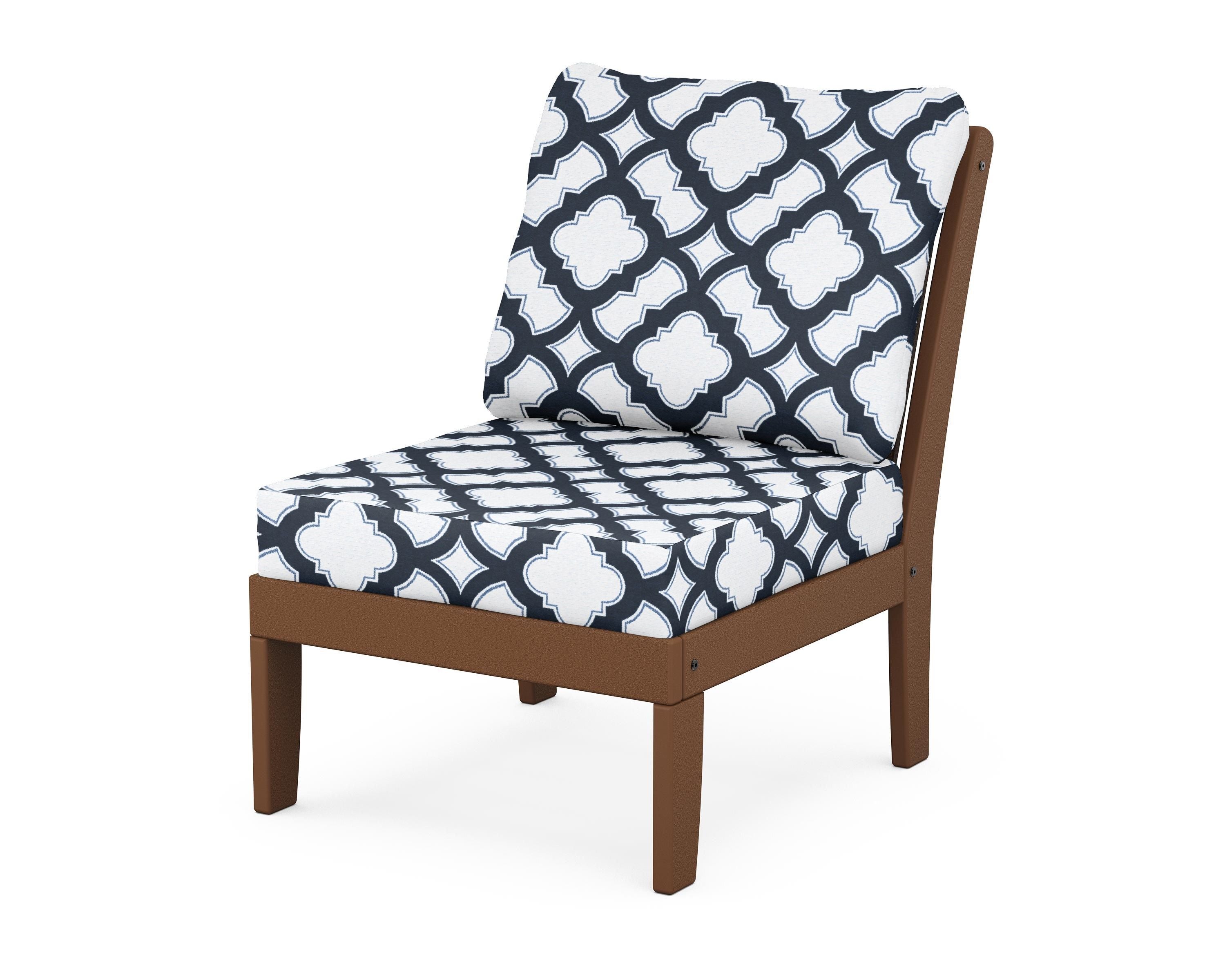 POLYWOOD® Braxton Modular Armless Chair in Teak / Trellis Marine Indigo
