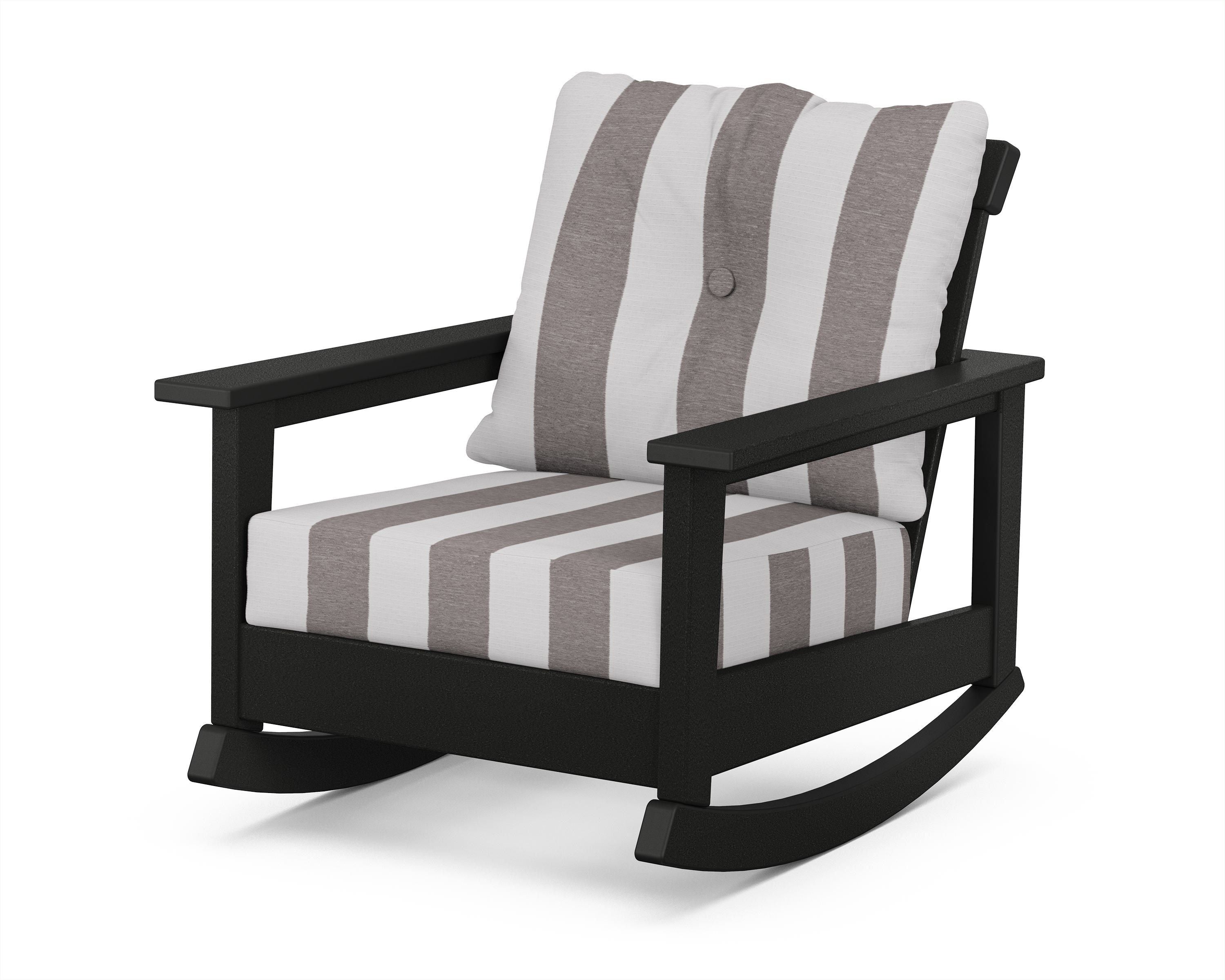 POLYWOOD® Prescott Deep Seating Rocking Chair in Black / Cabana Stripe Grey Mist