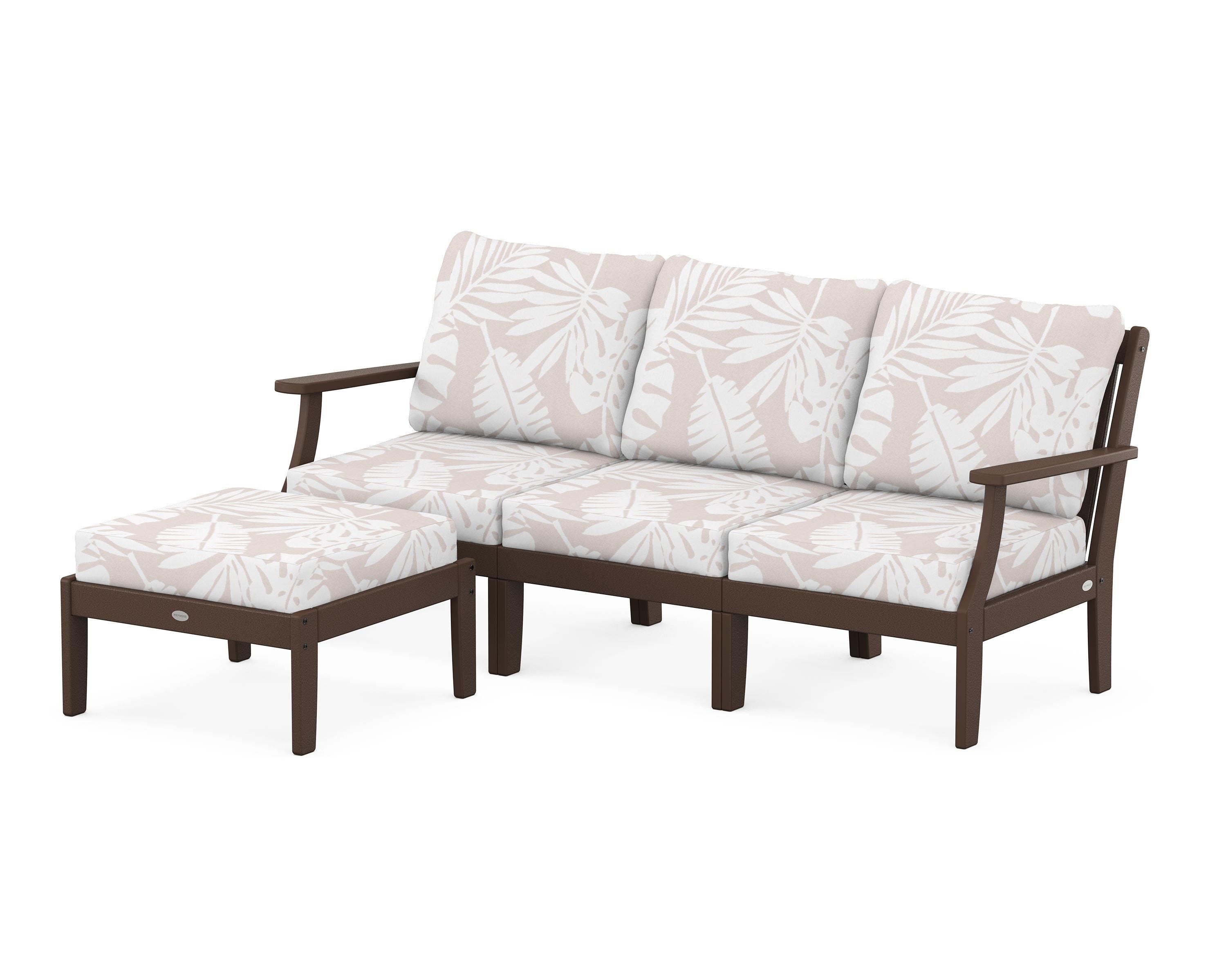 POLYWOOD® Braxton Modular 4-Piece Deep Seating Set with Ottoman in Mahogany / Leaf Dune Burlap