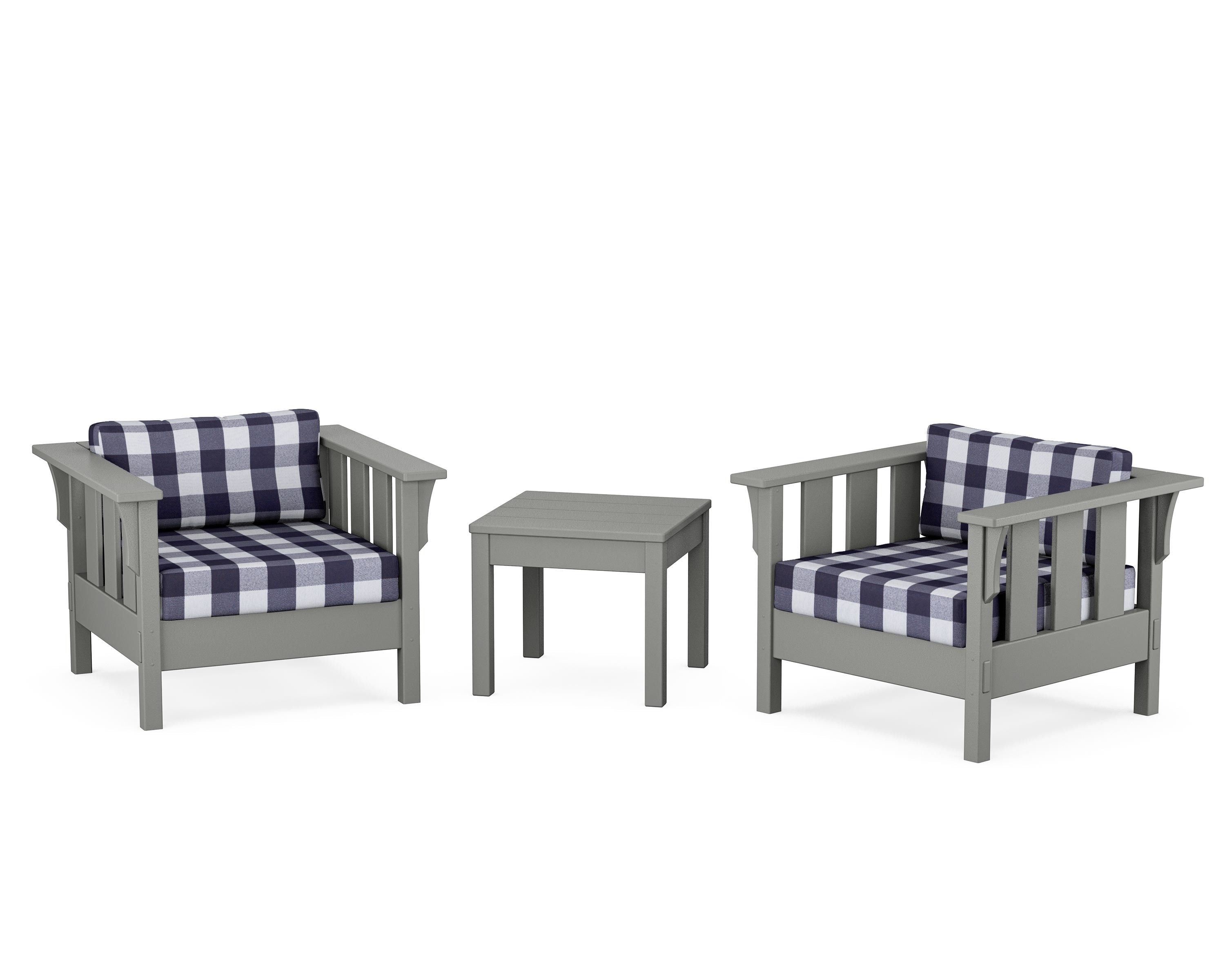 Martha Stewart by POLYWOOD® Acadia 3-Piece Deep Seating Set in Slate Grey / Buffalo Plaid Navy