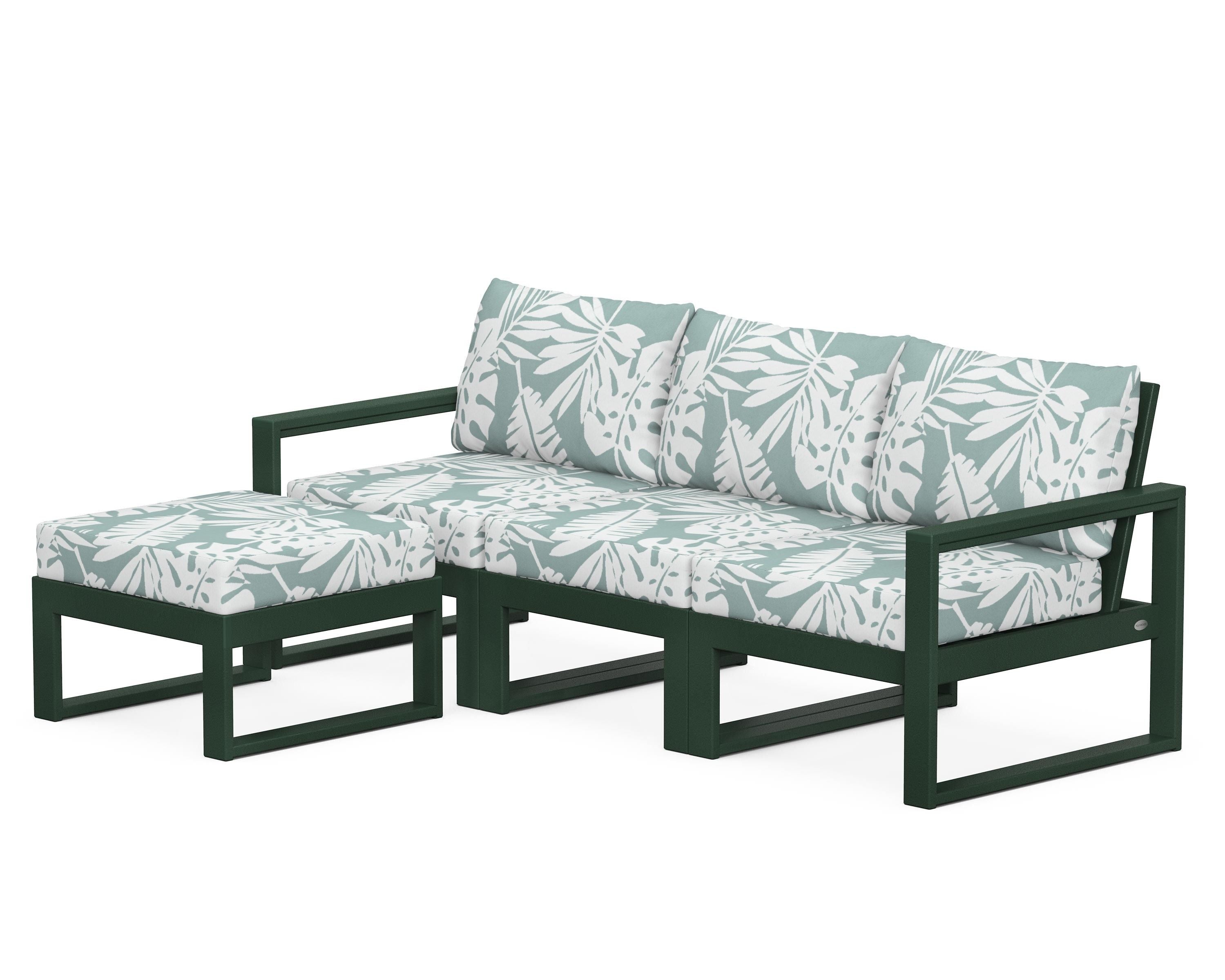 POLYWOOD® EDGE 4-Piece Modular Deep Seating Set with Ottoman in Green / Leaf Glacier Spa