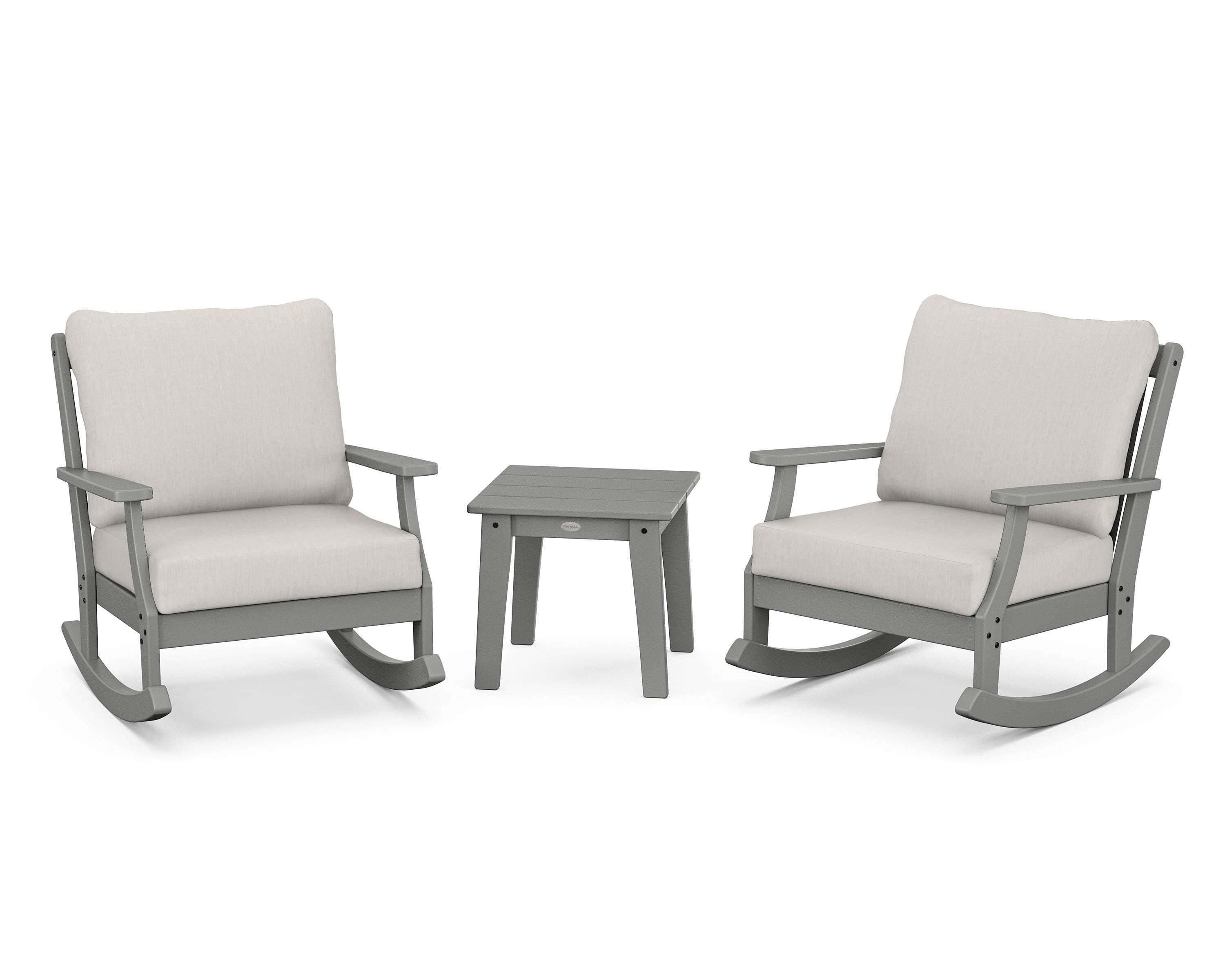 POLYWOOD® Braxton 3-Piece Deep Seating Rocker Set in Slate Grey / Cast Ash