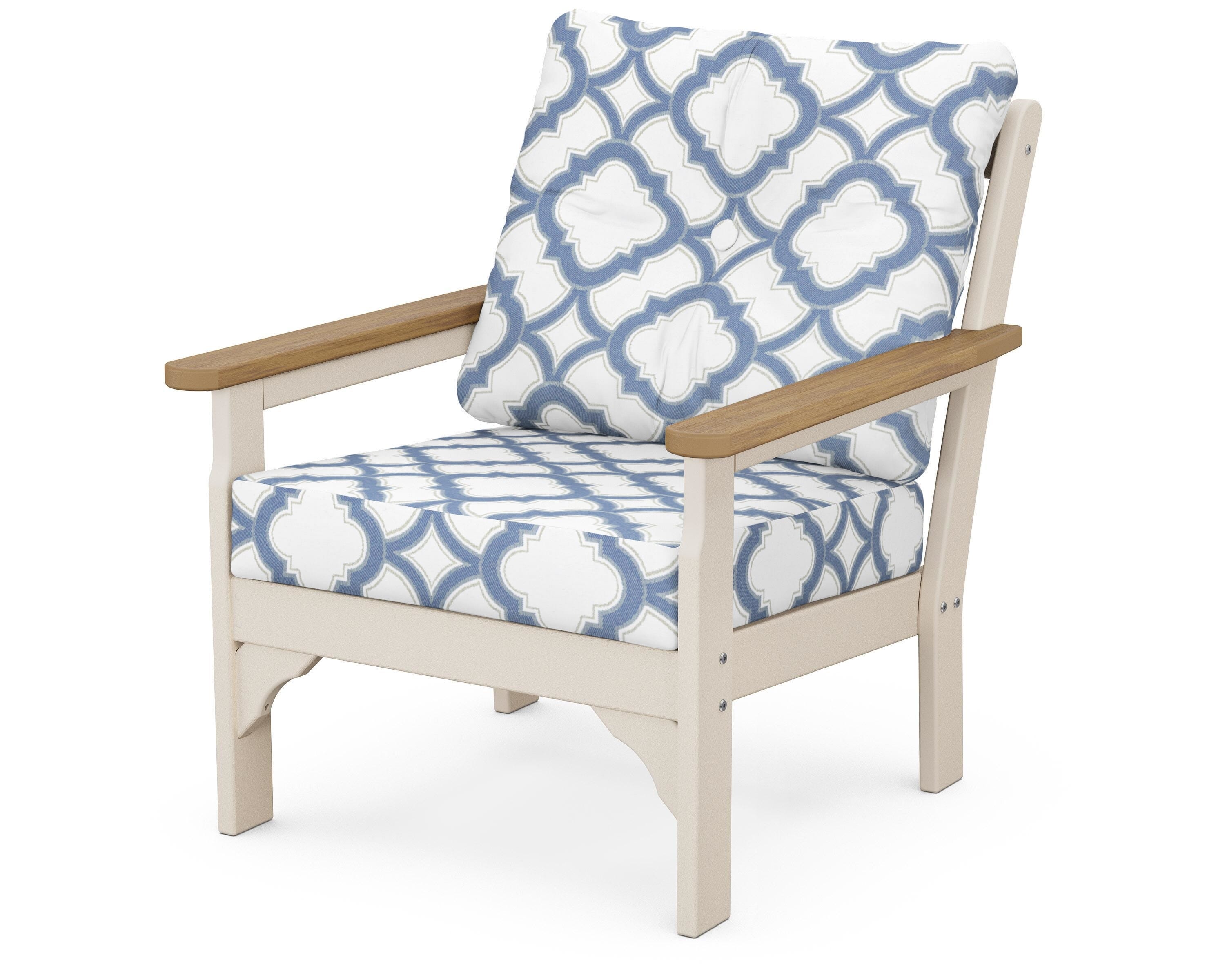 POLYWOOD® Vineyard Deep Seating Chair in Sand / Natural / Trellis Sky Blue