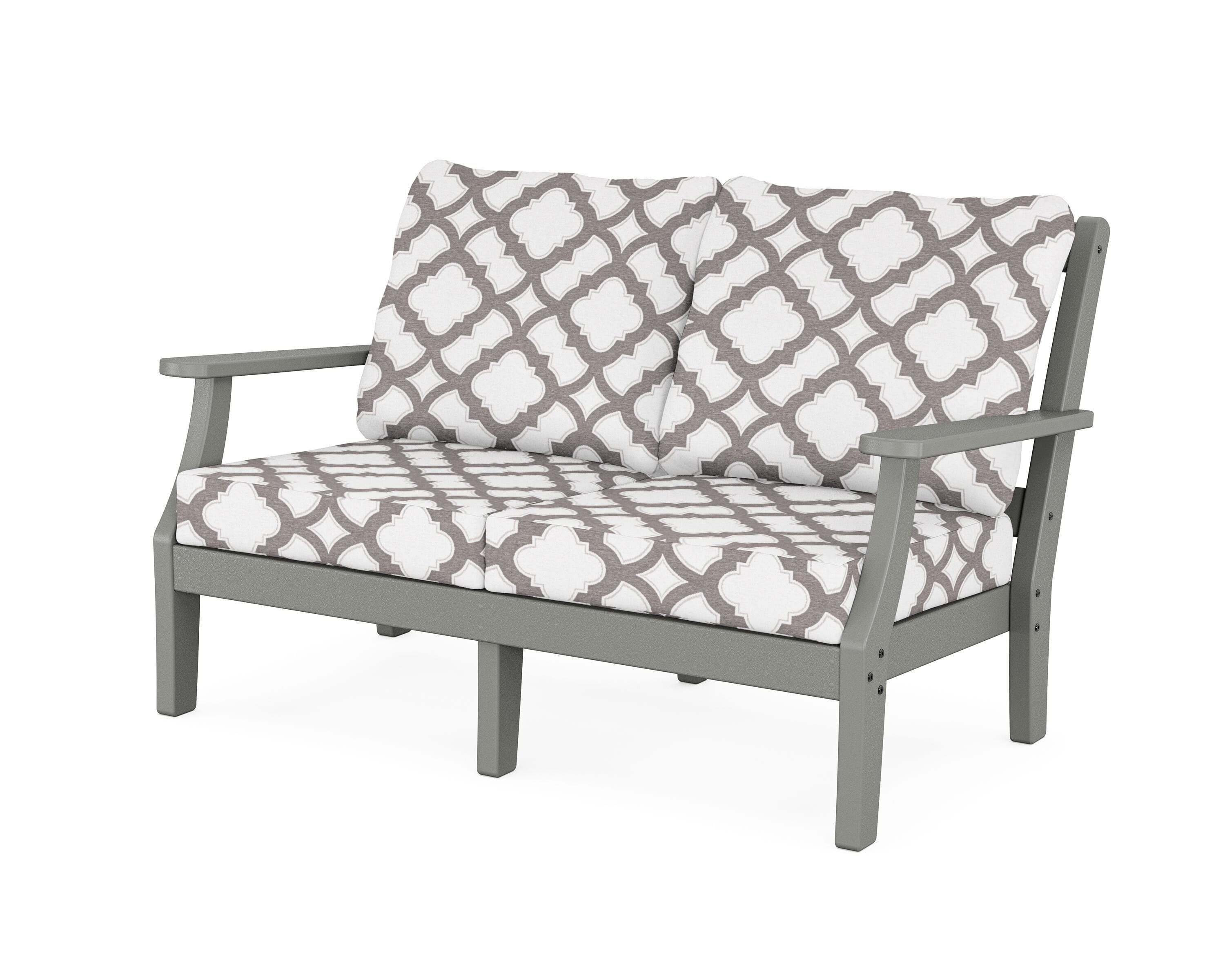 Martha Stewart by POLYWOOD® Chinoiserie Deep Seating Loveseat in Slate Grey / Trellis Grey Mist