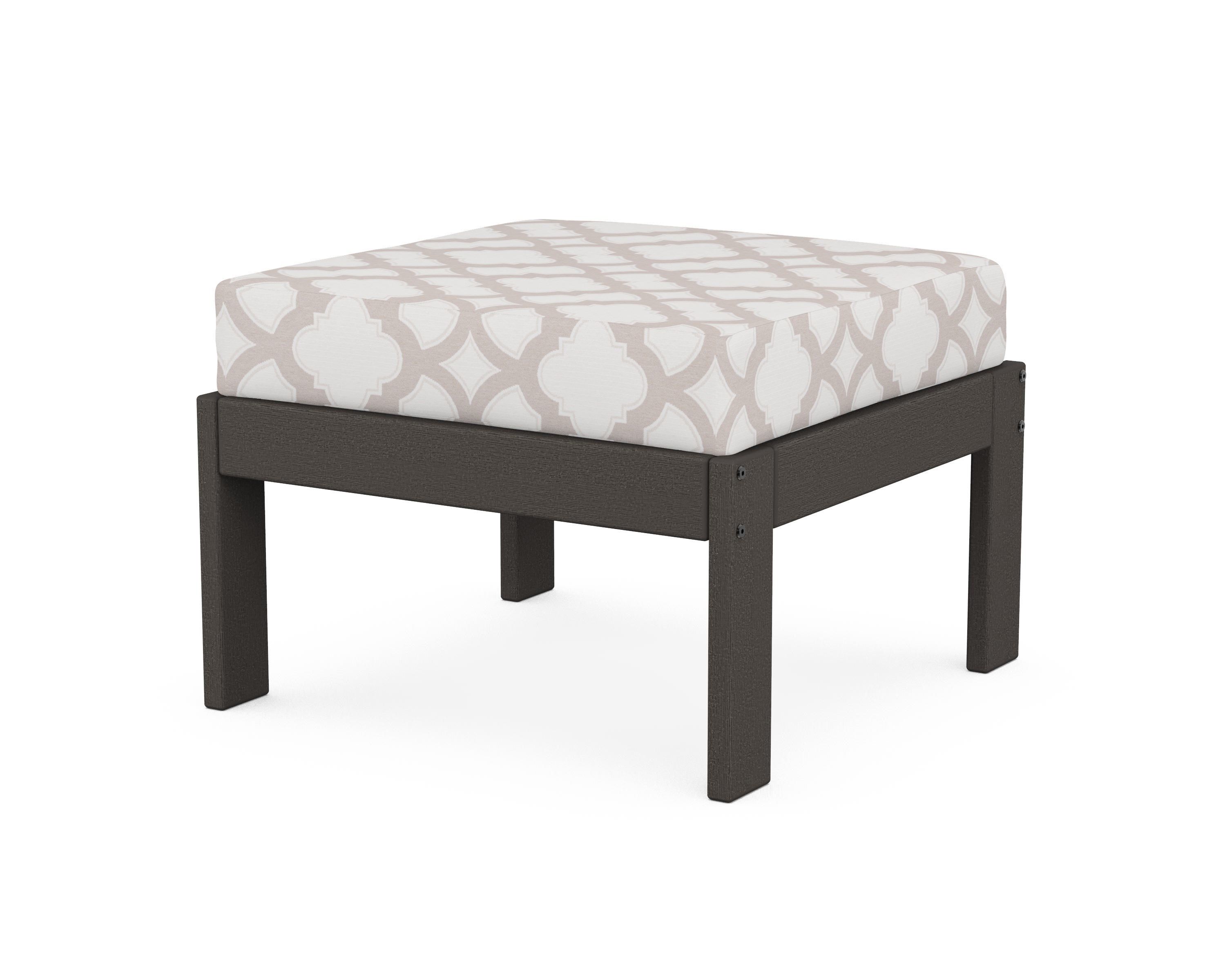 POLYWOOD® Vineyard Modular Ottoman in Vintage Coffee / Trellis Dune Burlap