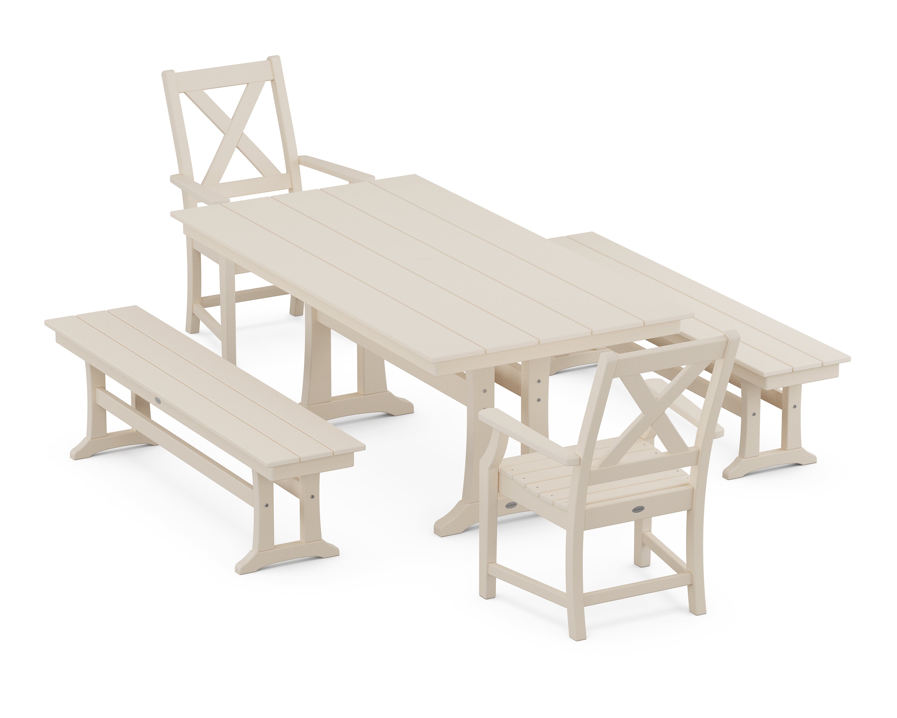 POLYWOOD® Braxton 5-Piece Farmhouse Dining Set With Trestle Legs in Sand
