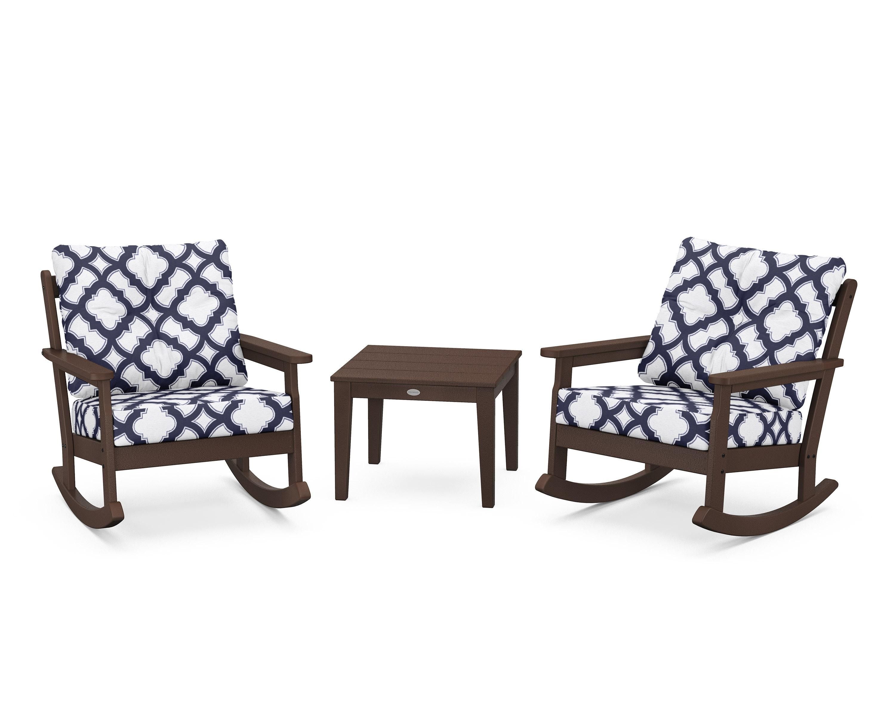 POLYWOOD® Vineyard 3-Piece Deep Seating Rocker Set in Mahogany / Trellis Navy