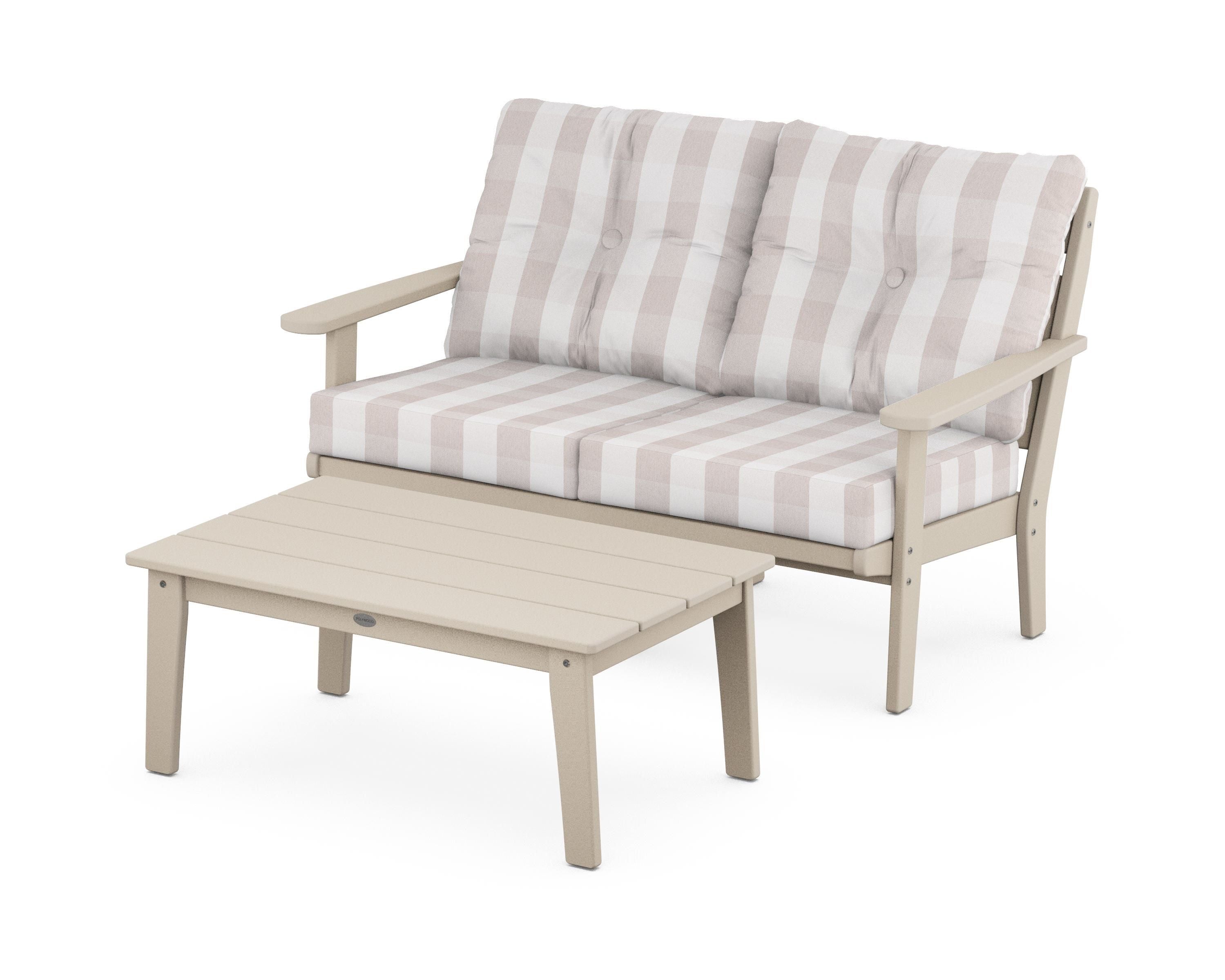 POLYWOOD® Lakeside 2-Piece Lounge Loveseat Set in Sand / Buffalo Plaid Dune Burlap