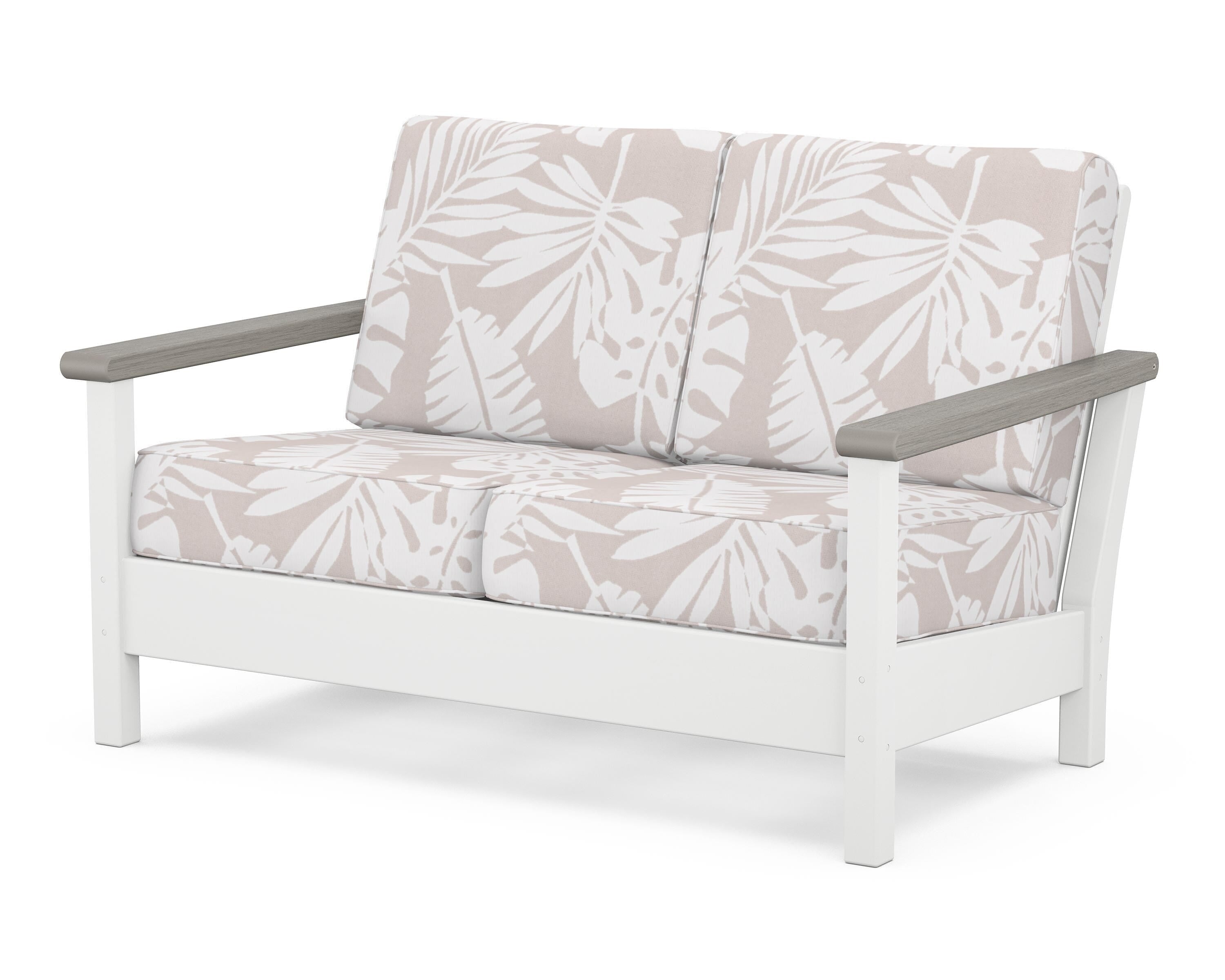 POLYWOOD® Harbour Deep Seating Loveseat in White / Driftwood / Leaf Dune Burlap