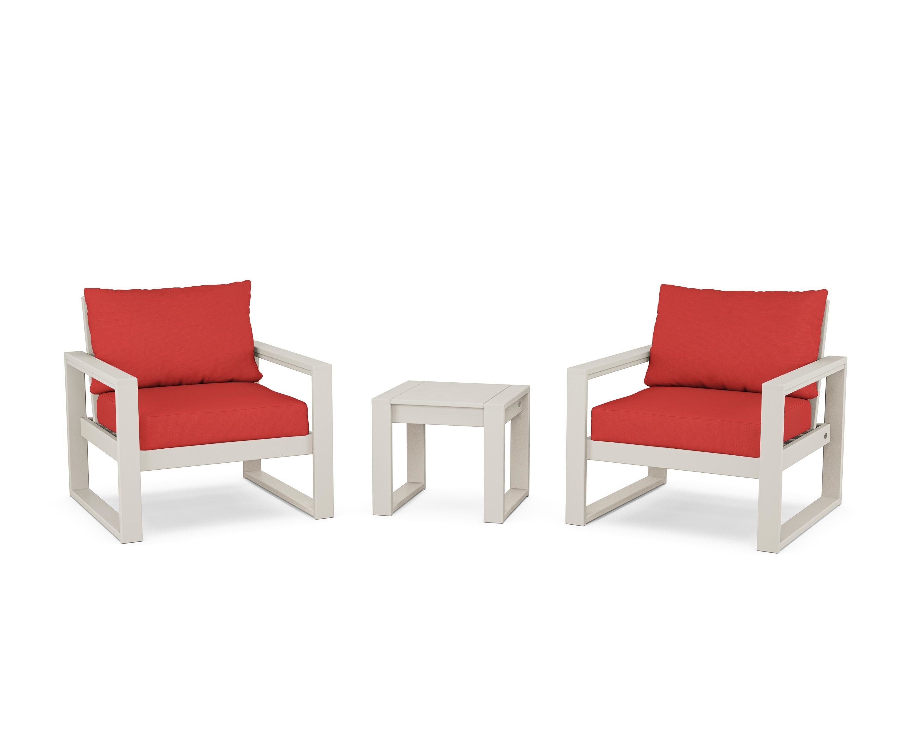 POLYWOOD® EDGE Sectional 3-Piece Deep Seating Set in Sand / Crimson Linen