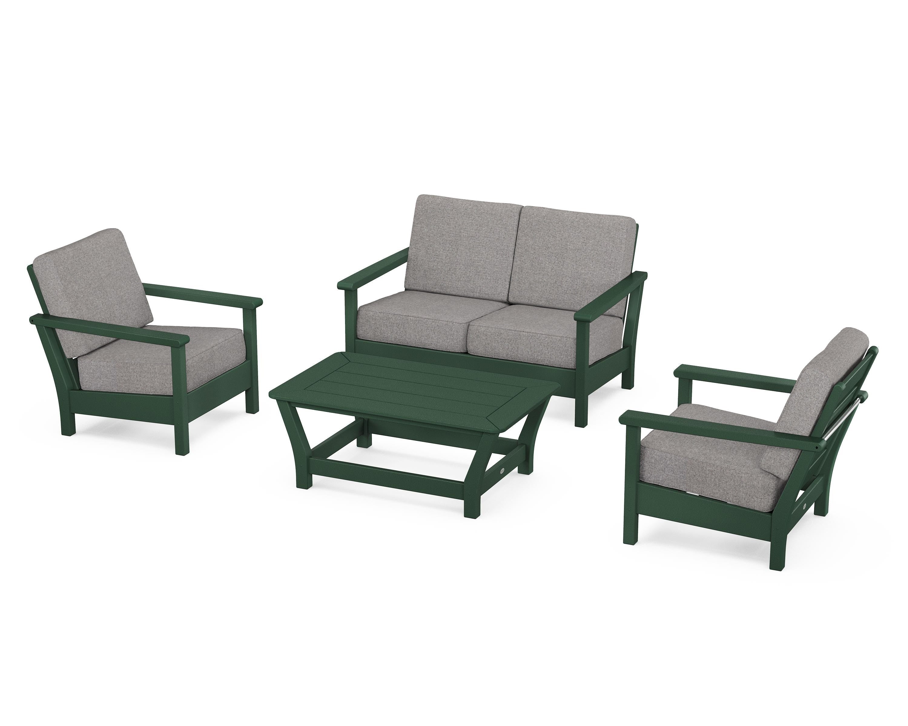 POLYWOOD® Harbour 4-Piece Deep Seating Set in Green / Grey Mist