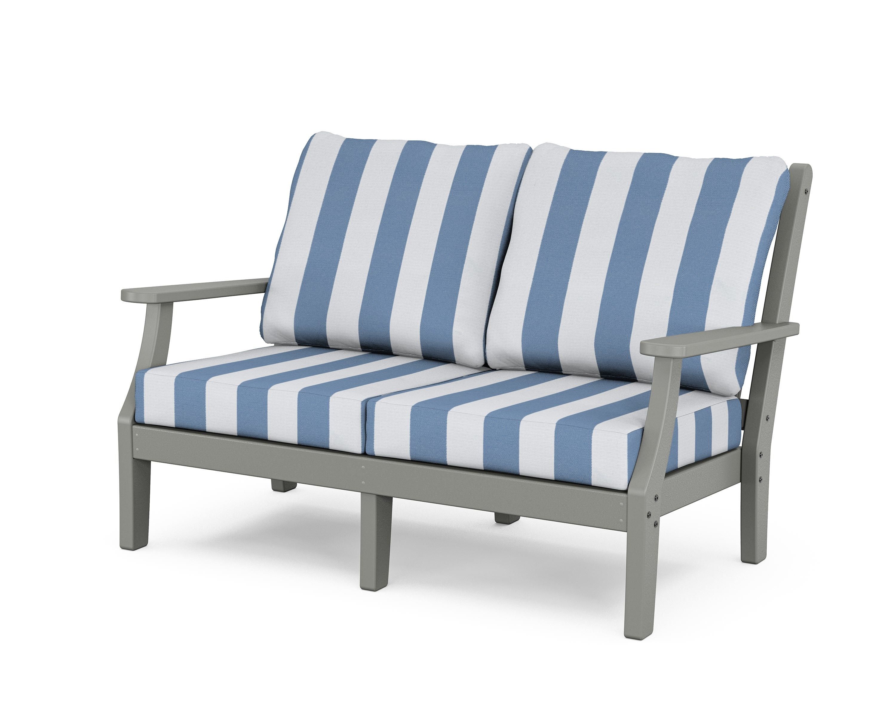 Country Living Wovendale Deep Seating Loveseat in Slate Grey / Cabana Stripe Sky Blue
