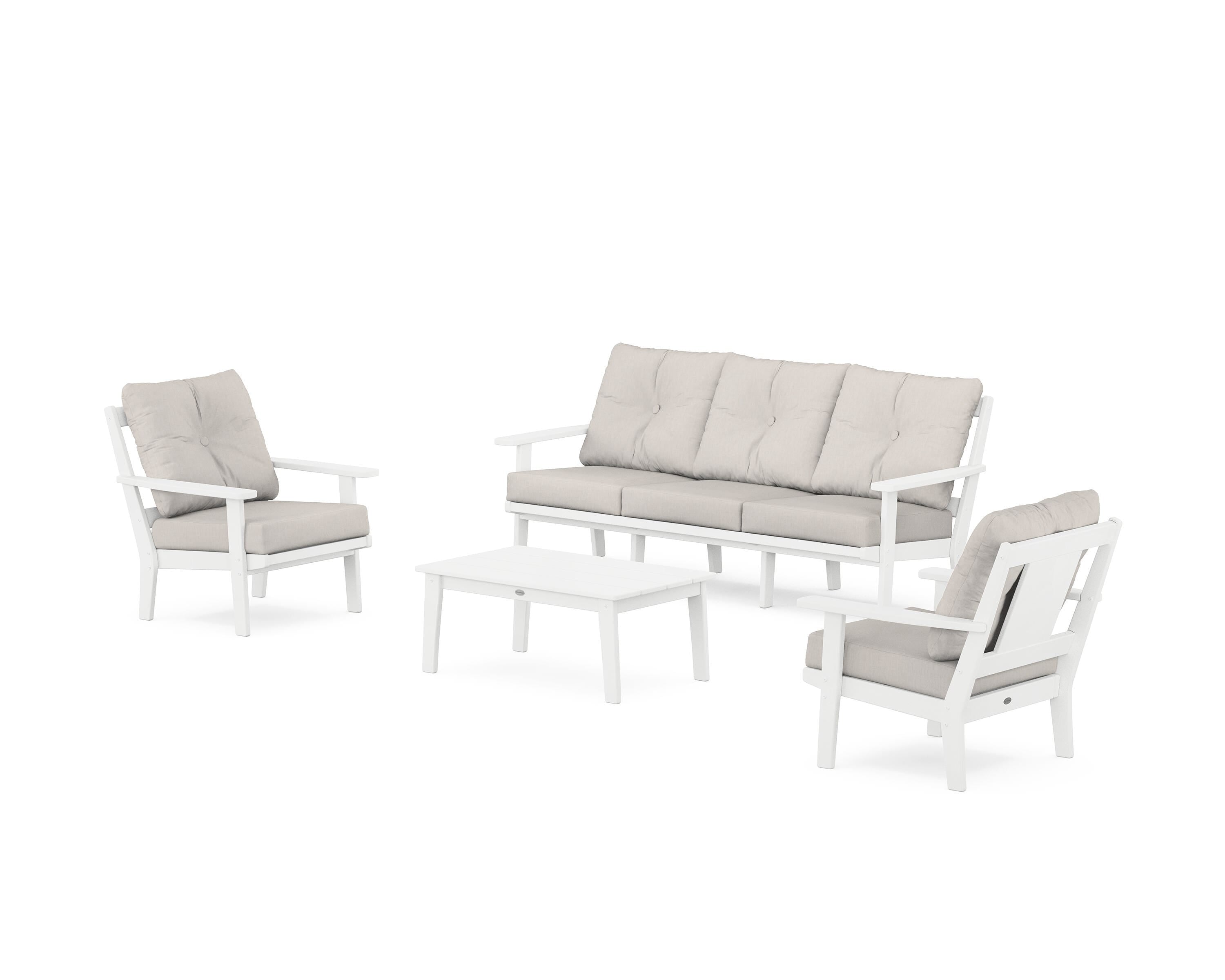 POLYWOOD® Prairie 4-Piece Deep Seating Set with Sofa in White / Cast Ash