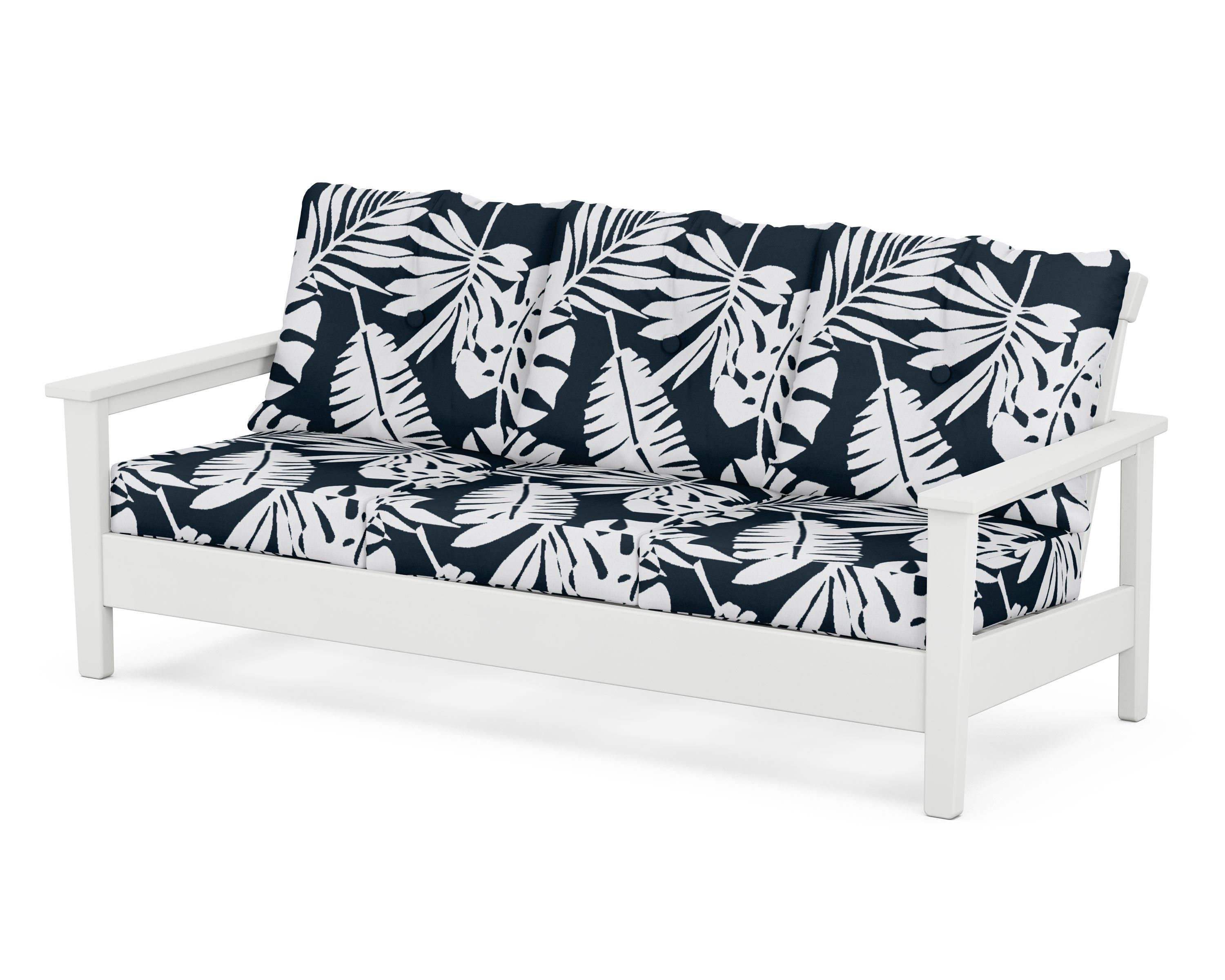 POLYWOOD® Prescott Deep Seating Sofa in White / Leaf Marine Indigo