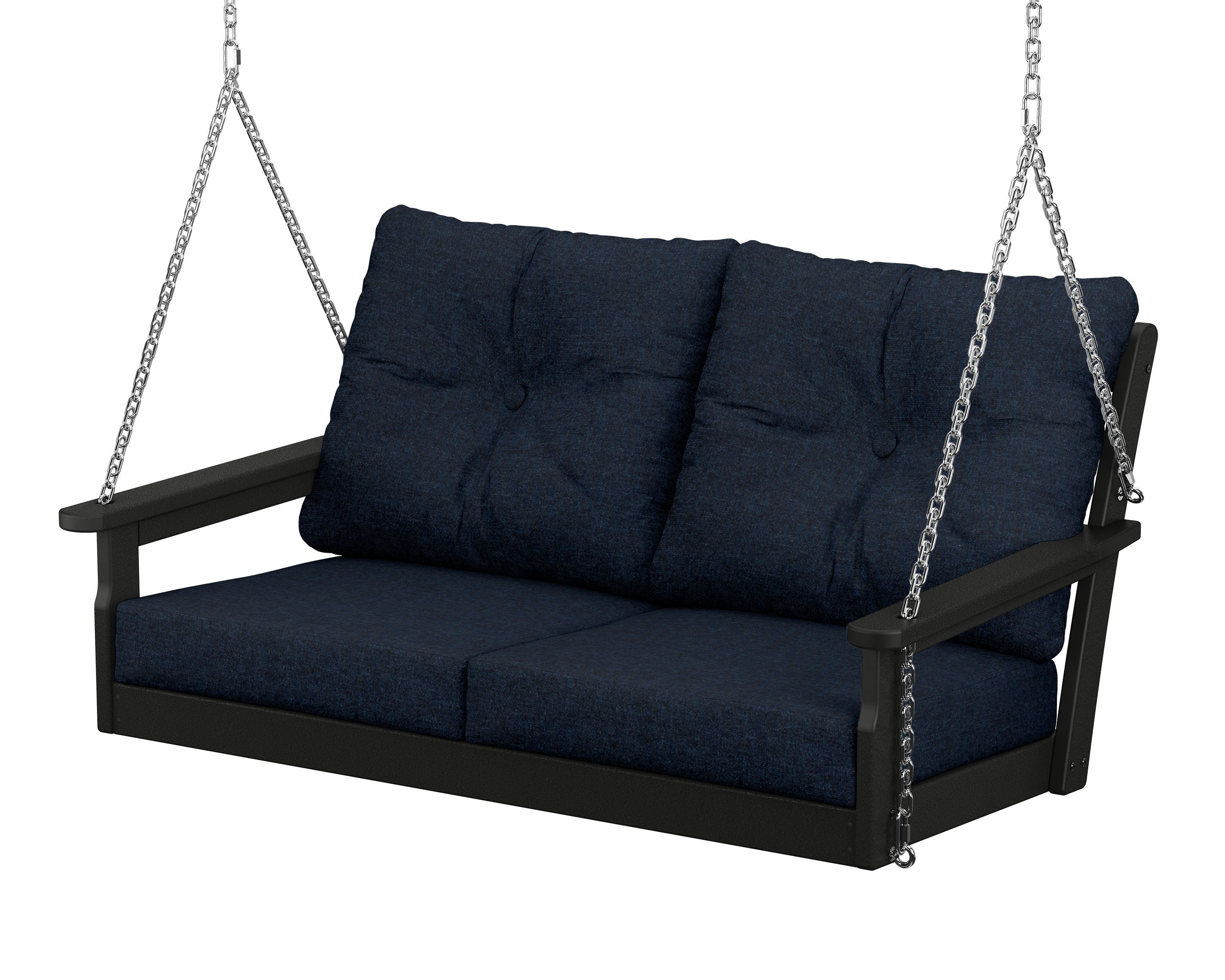 POLYWOOD® Vineyard Deep Seating Swing in Black / Marine Indigo