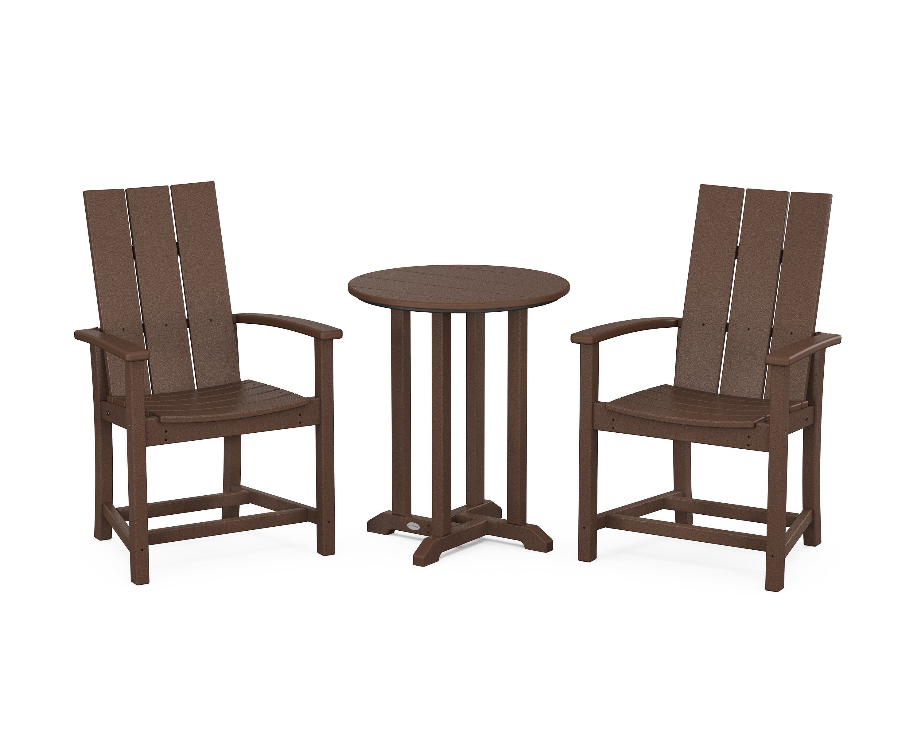 POLYWOOD® Modern Adirondack 3-Piece Round Farmhouse Bistro Dining Set in Mahogany