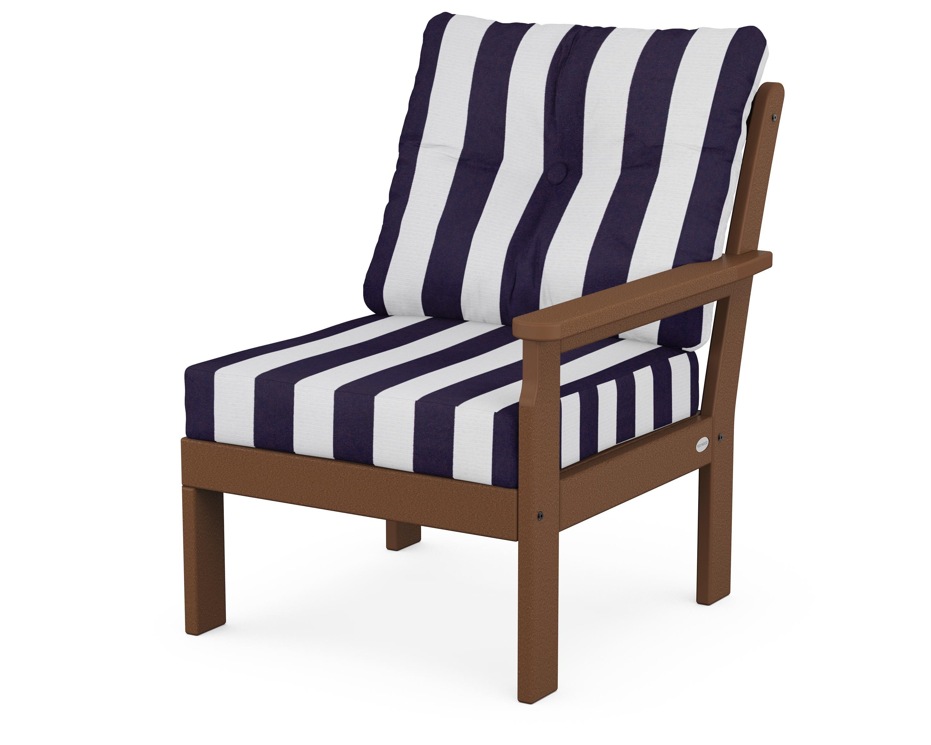 POLYWOOD® Vineyard Modular Right Arm Chair in Teak / Cabana Stripe Navy