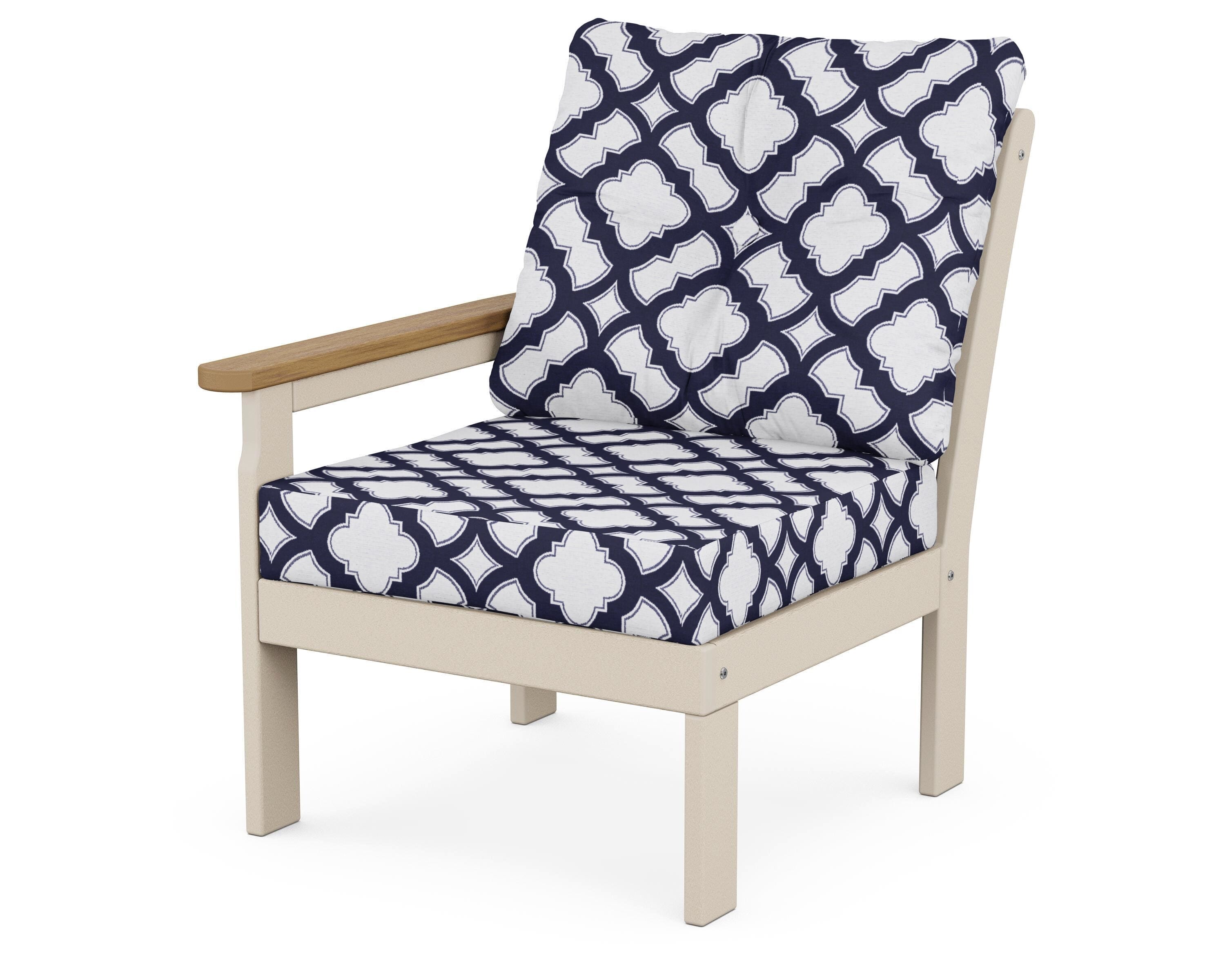 POLYWOOD® Vineyard Modular Left Arm Chair in Sand / Natural / Trellis Navy