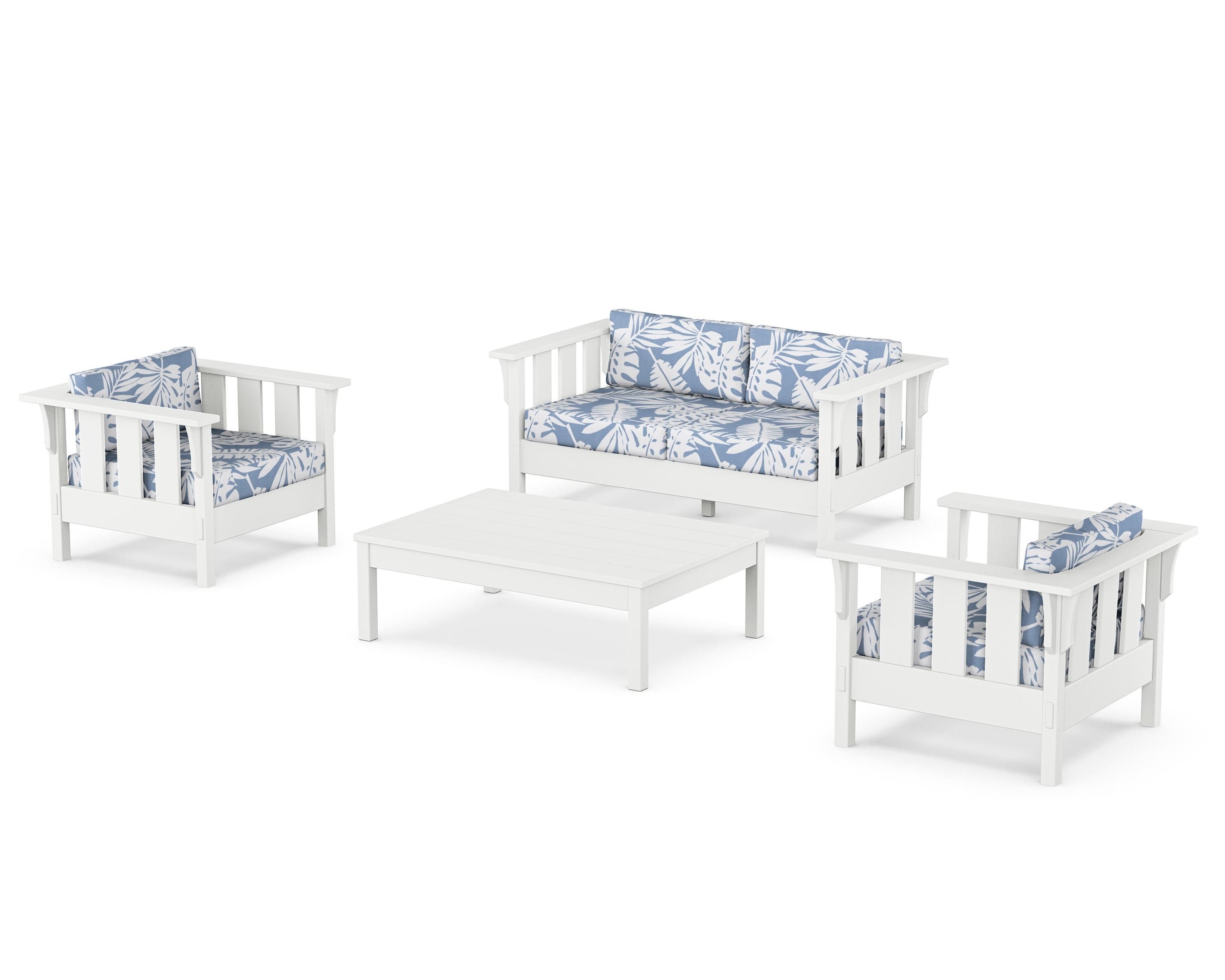 Martha Stewart by POLYWOOD® Acadia 4-Piece Deep Seating Set with Loveseat in White / Leaf Sky Blue