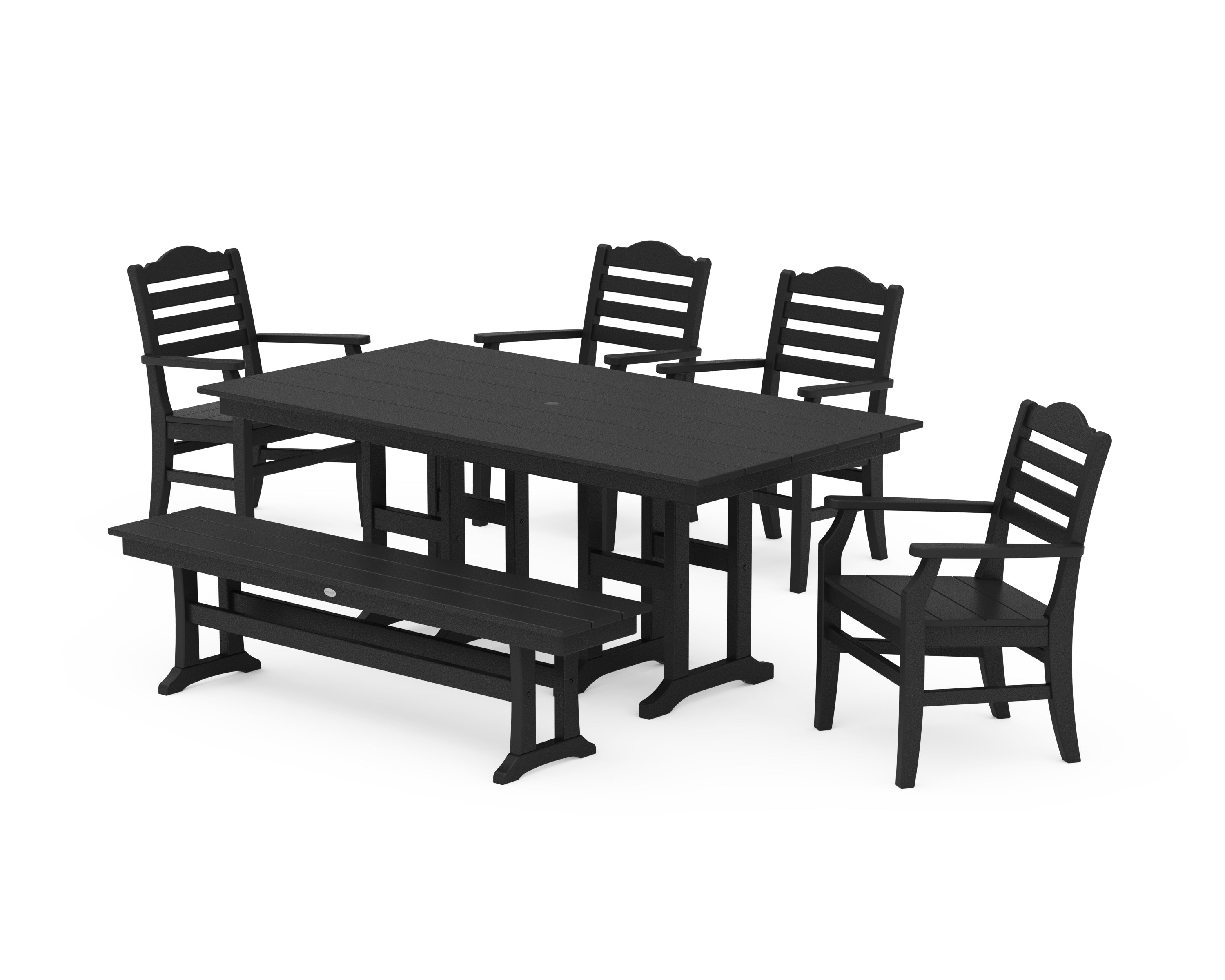 POLYWOOD® Savannah 6-Piece Farmhouse Dining Set with Bench in Black