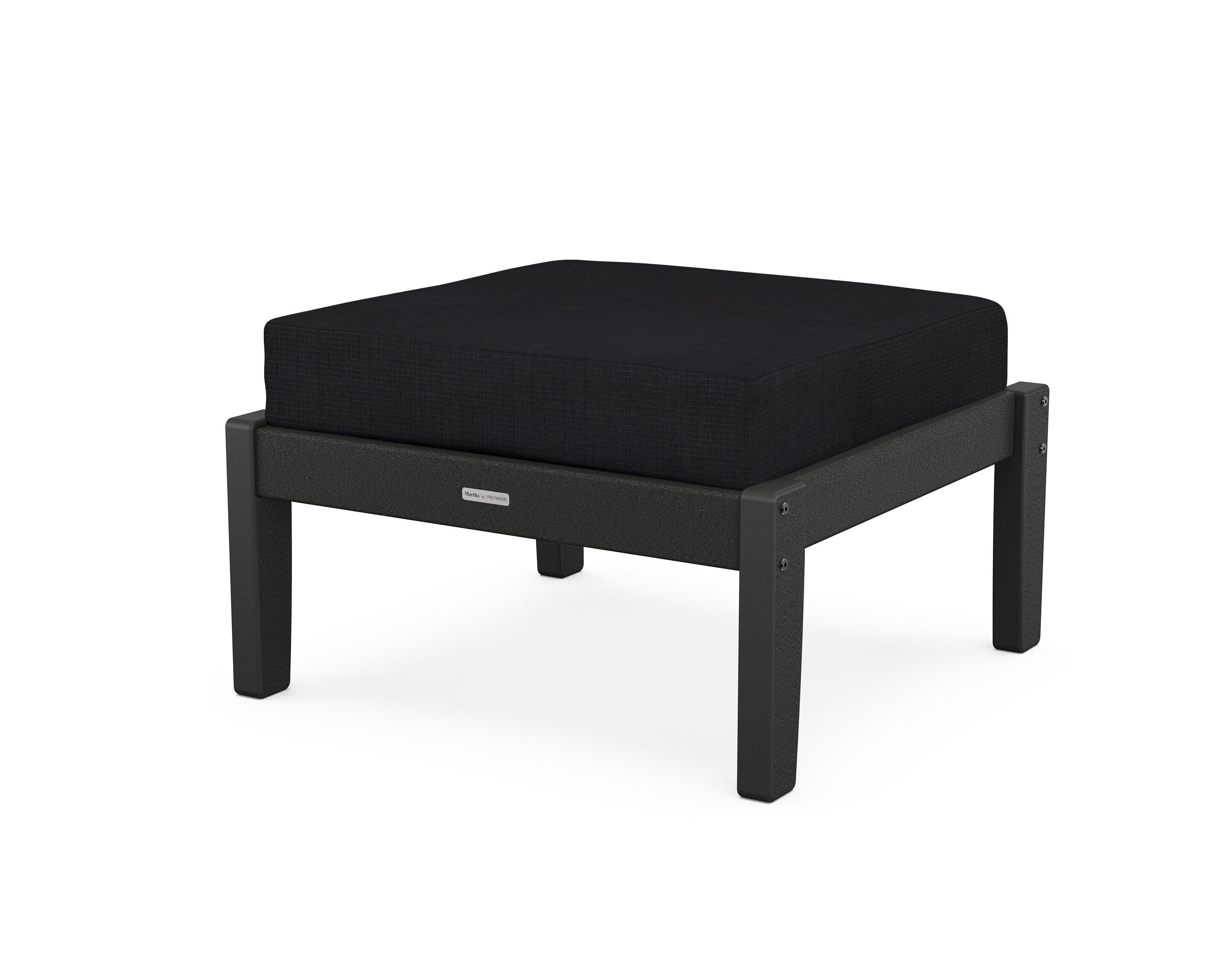 Martha Stewart by POLYWOOD® Chinoiserie Deep Seating Ottoman in Black / Midnight Linen