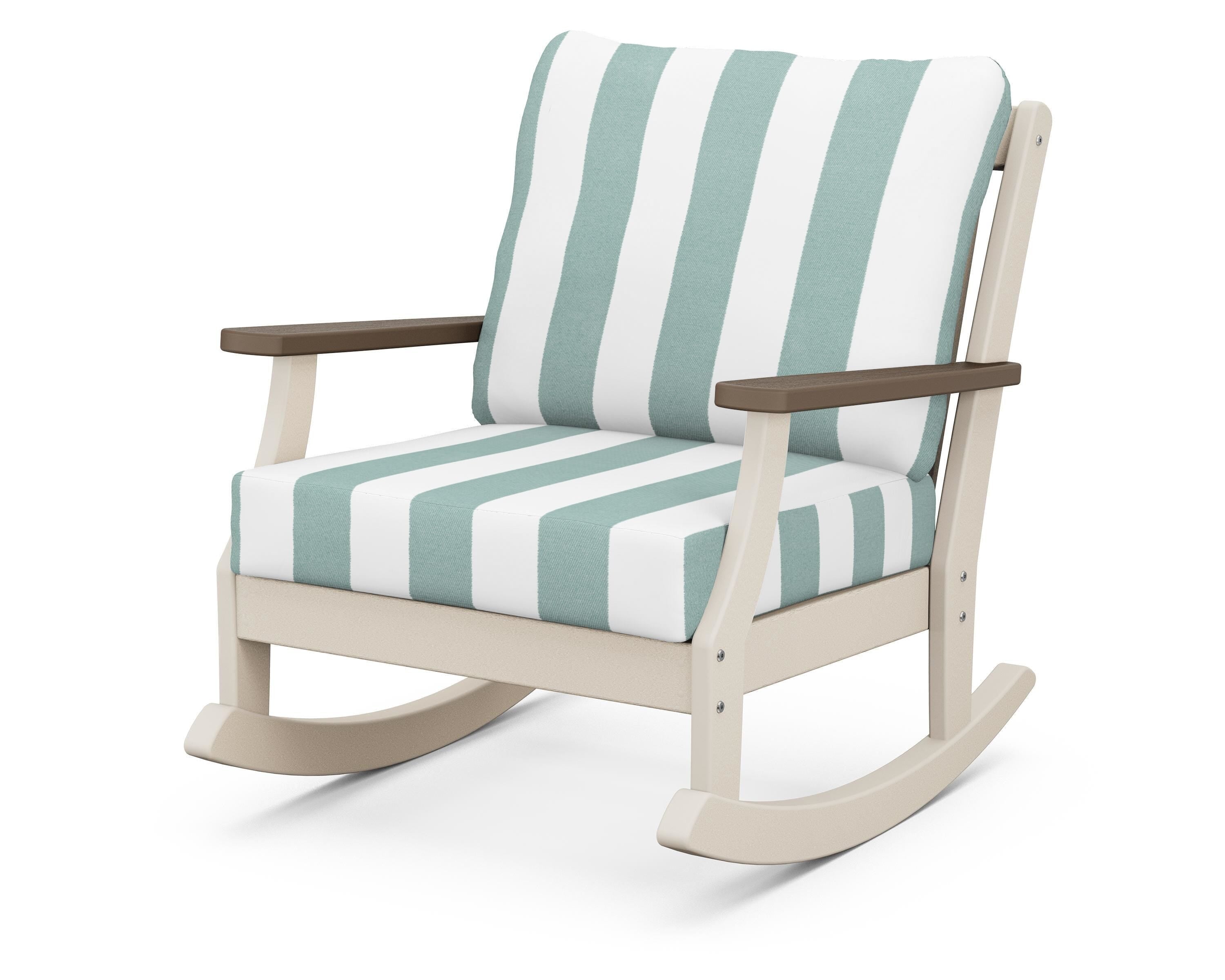 POLYWOOD® Braxton Deep Seating Rocking Chair in Sand / Kona / Cabana Stripe Glacier Spa