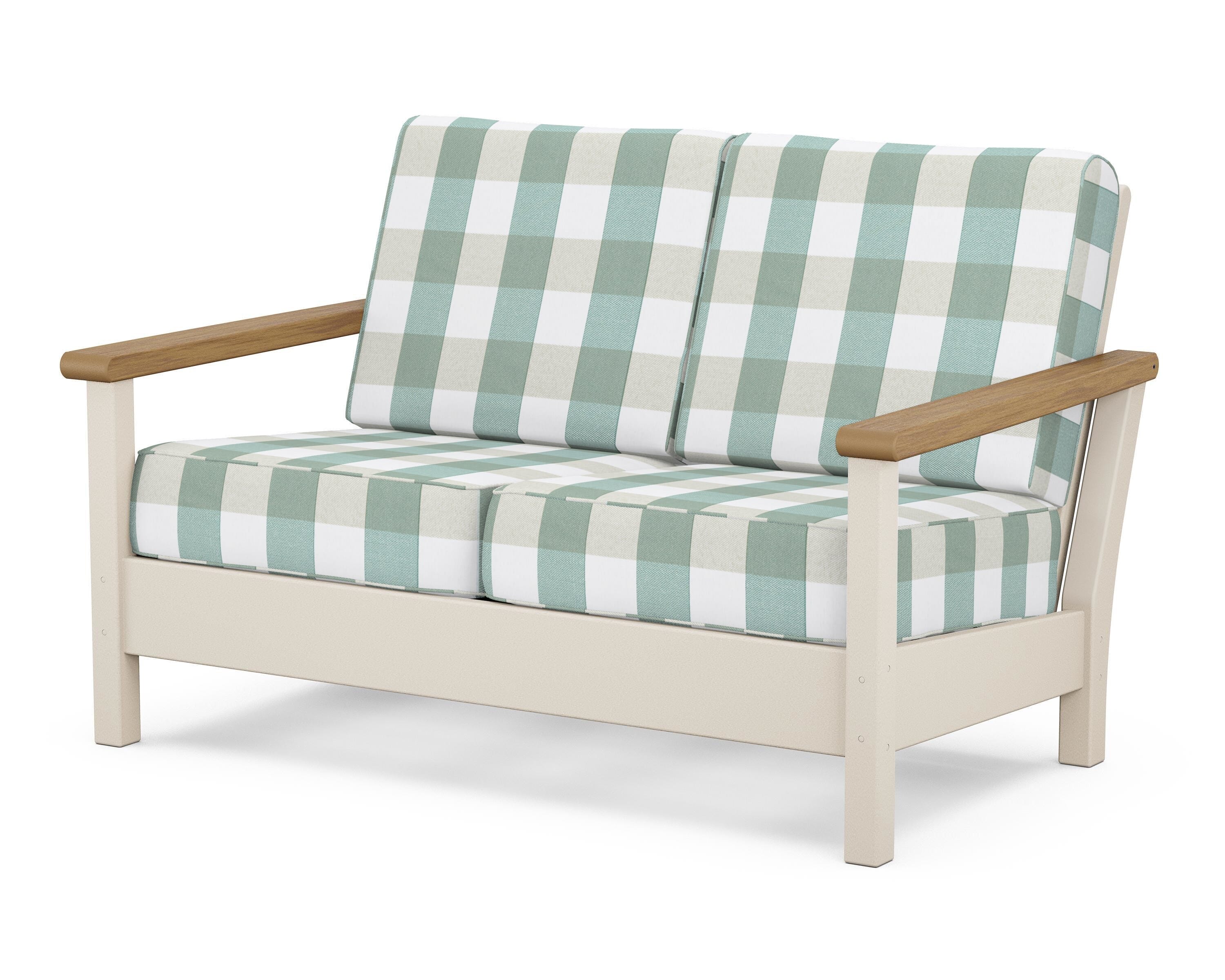 POLYWOOD® Harbour Deep Seating Loveseat in Sand / Natural / Buffalo Plaid Glacier Spa