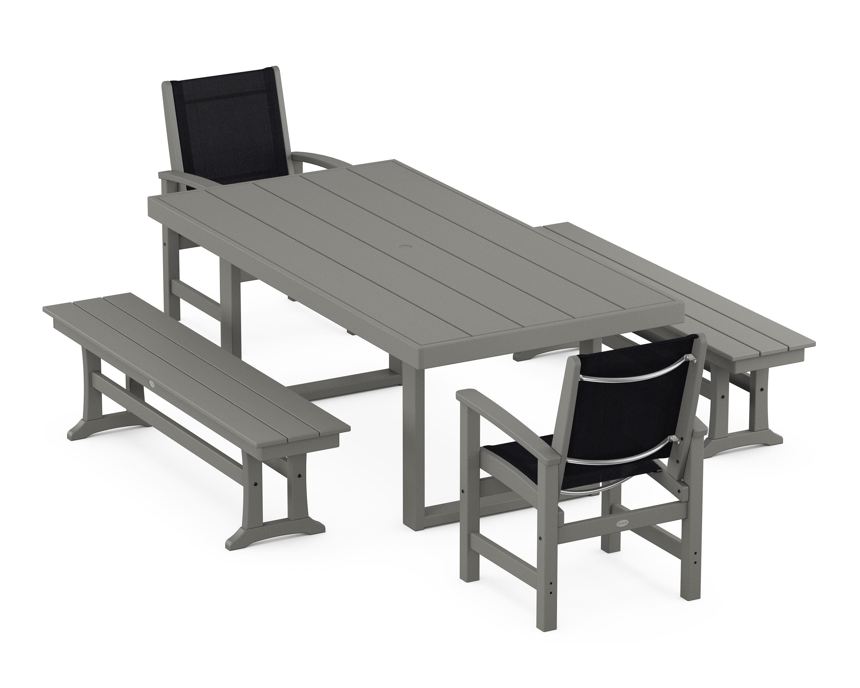 POLYWOOD® Coastal 5-Piece Dining Set with Trestle Legs in Slate Grey / Black Sling