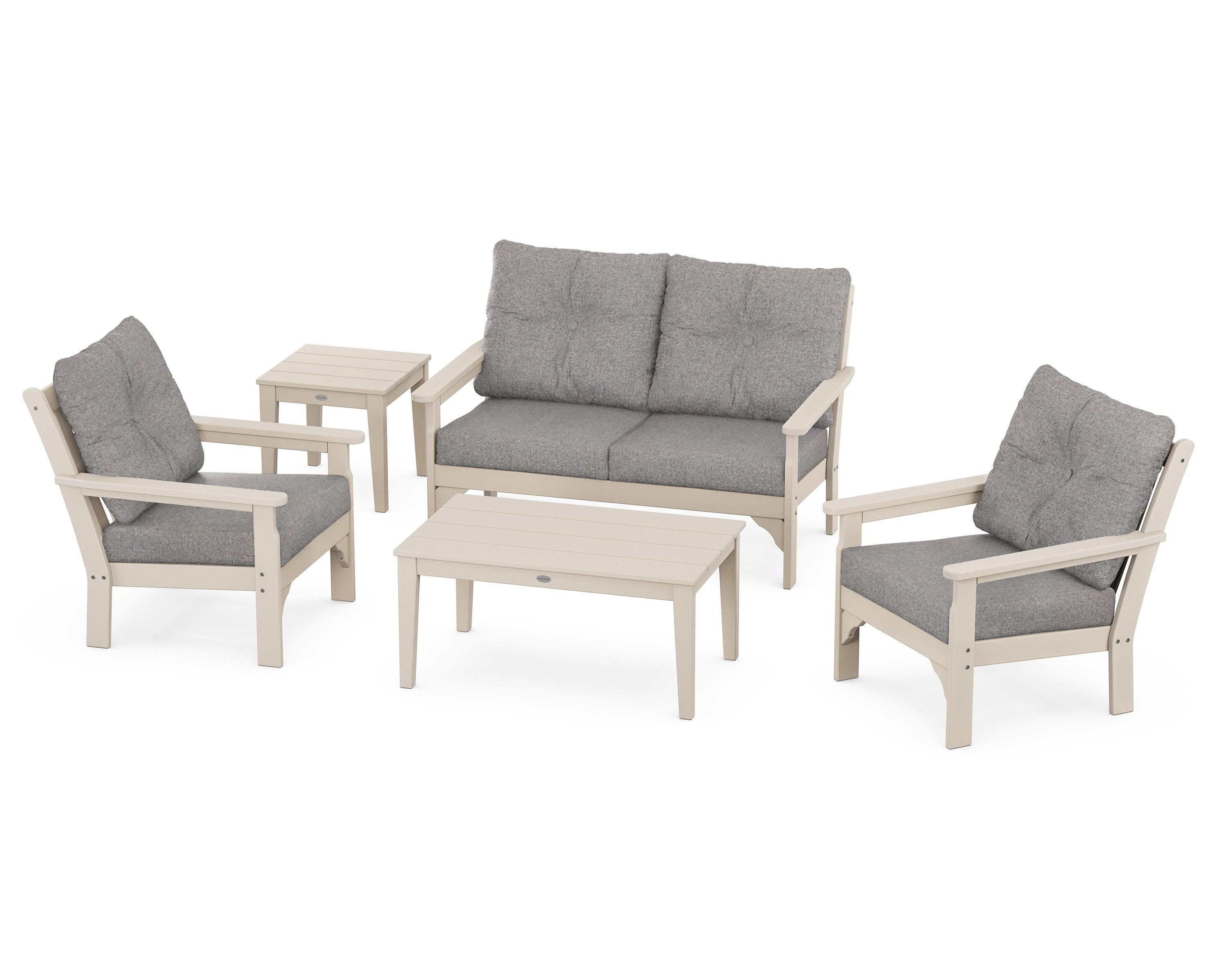 POLYWOOD® Vineyard 5-Piece Deep Seating Set in Sand / Grey Mist