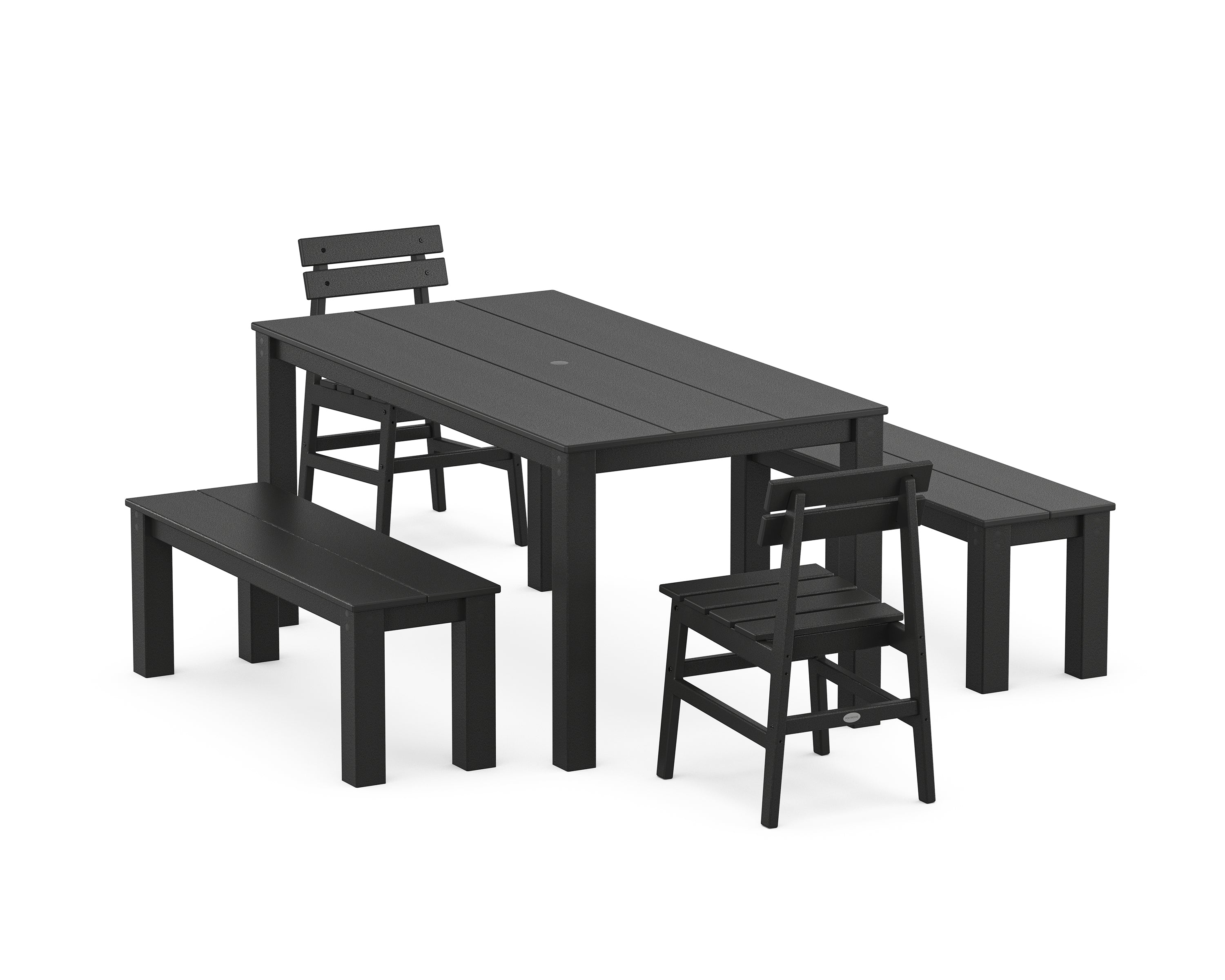 POLYWOOD® Modern Studio Plaza Chair 5-Piece Parsons Dining Set with Benches in Black