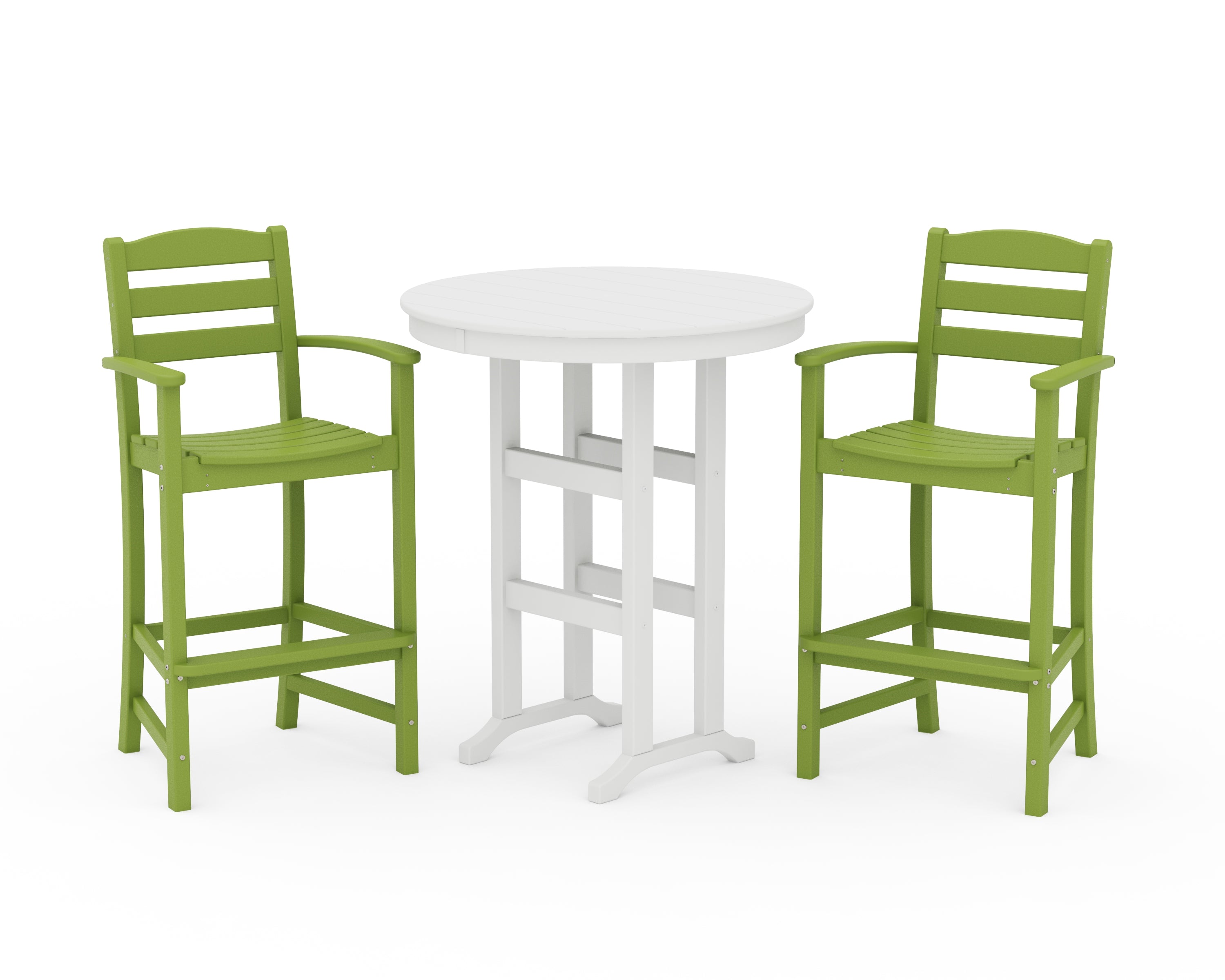 POLYWOOD® La Casa Café 3-Piece Round Farmhouse Bar Set in Lime / White