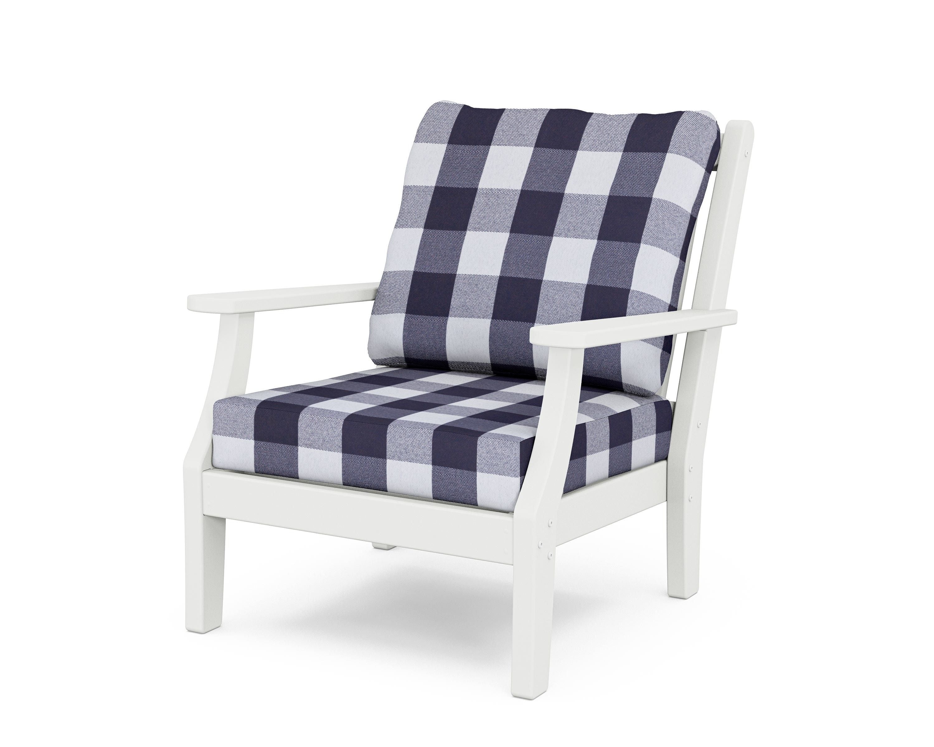 Country Living Wovendale Deep Seating Chair in White / Buffalo Plaid Navy