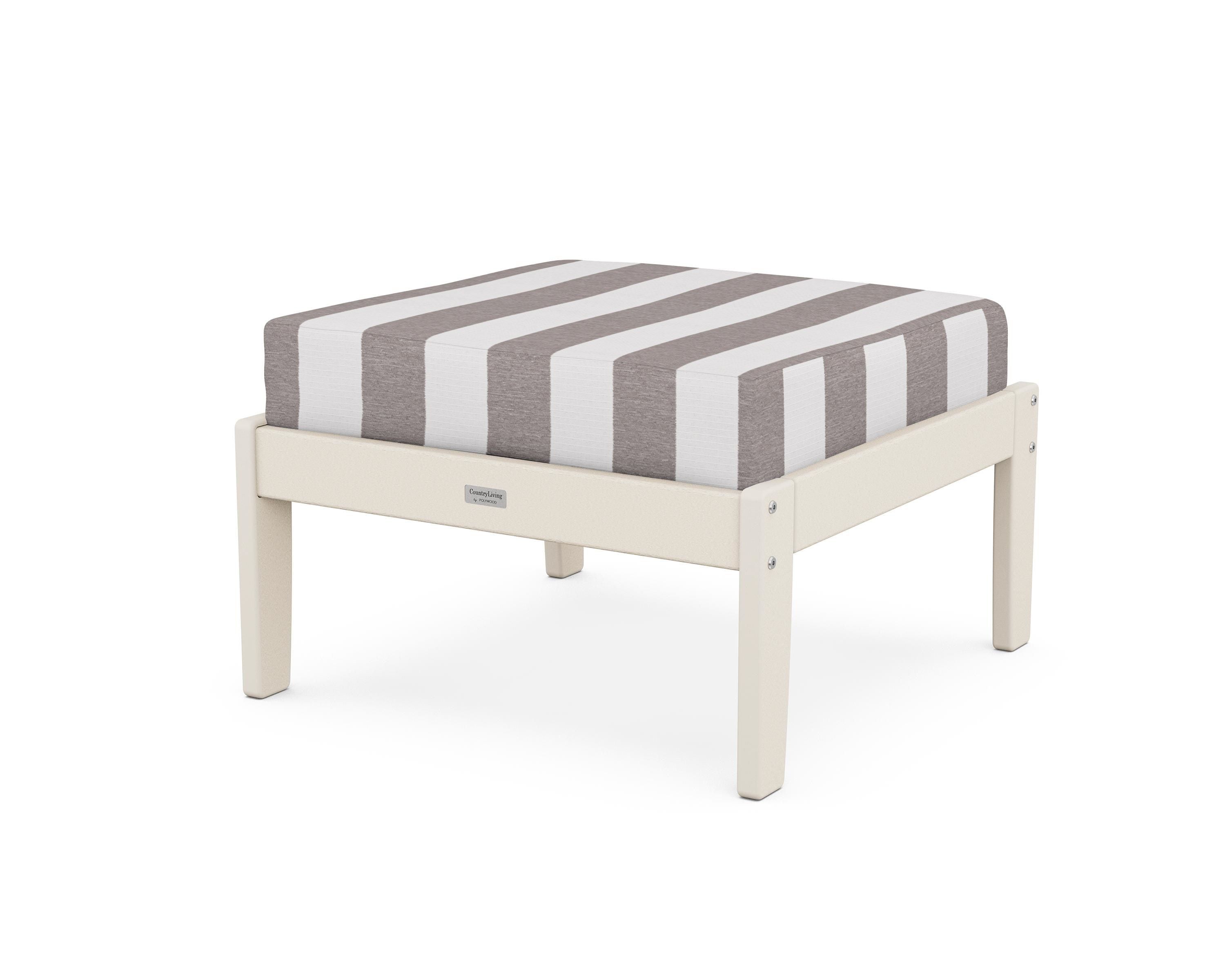 Country Living Cottage Deep Seating Ottoman in Sand / Cabana Stripe Grey Mist